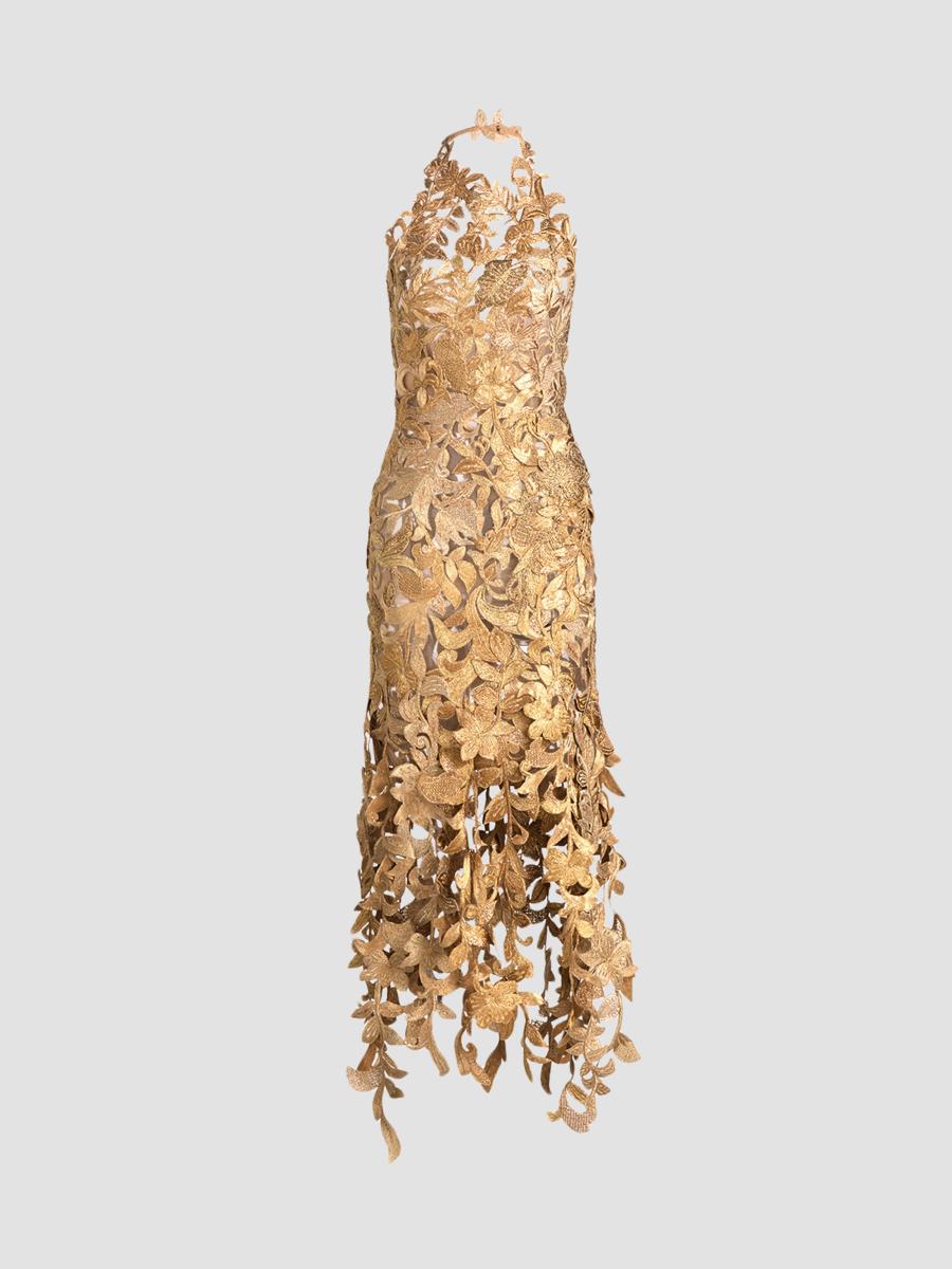 Oscar de la Renta Corded Floral Embroidered Halterneck Gown | Saks
