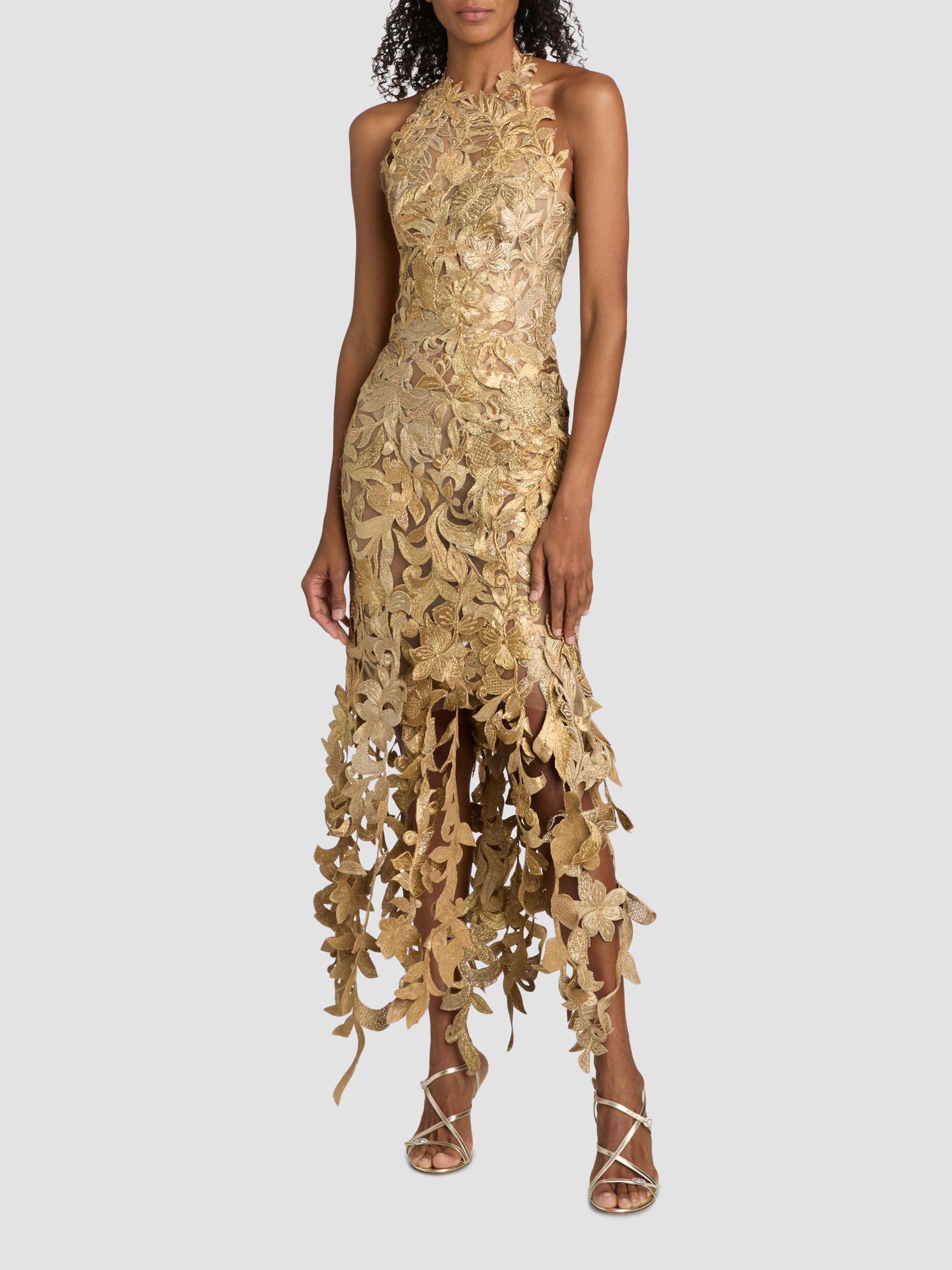 Oscar de la Renta Corded Floral Embroidered Halterneck Gown | Saks