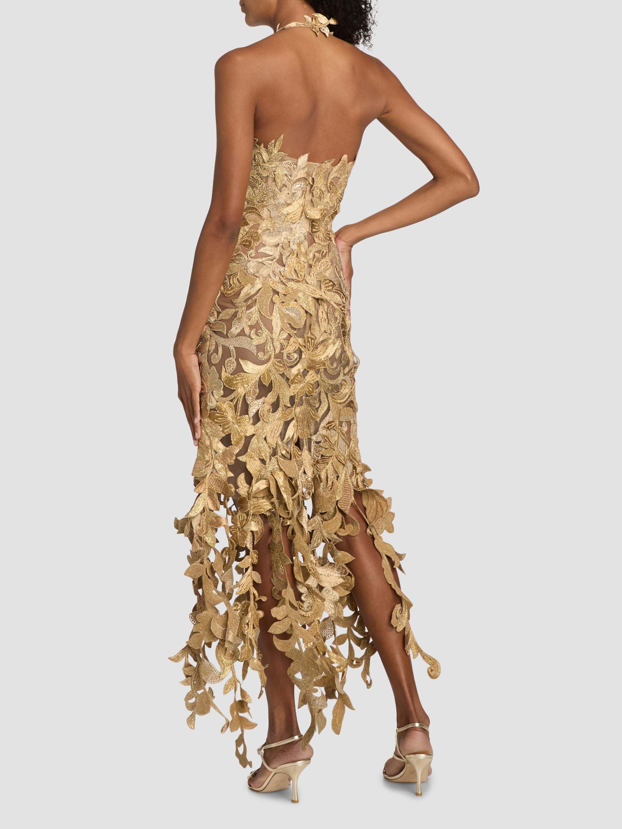 Oscar de la Renta Corded Floral Embroidered Halterneck Gown | Saks