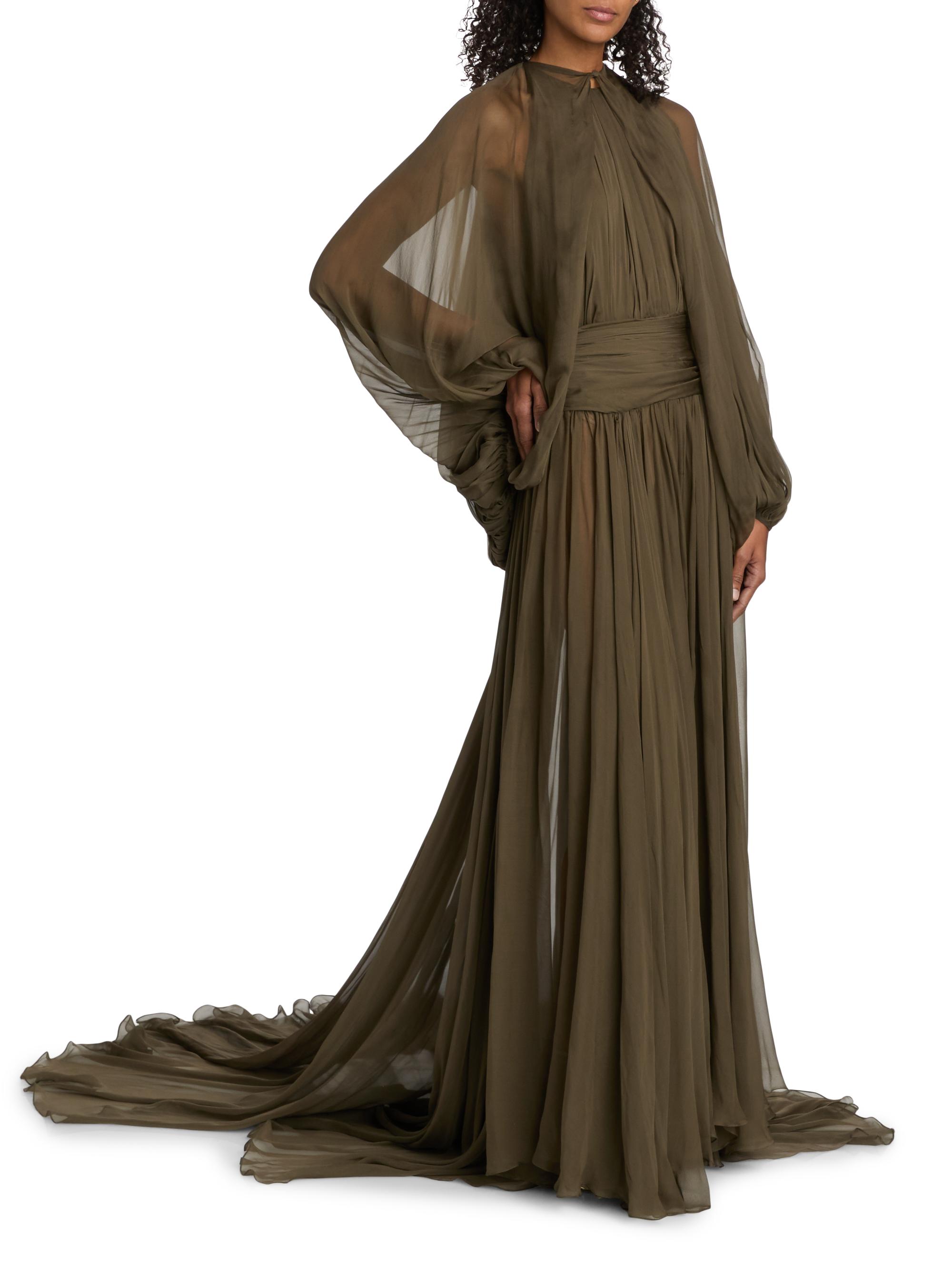 chiffon capelet dress Emerald Coast Cape Shoulder Chiffon Embellished Waistband Maxi Dress