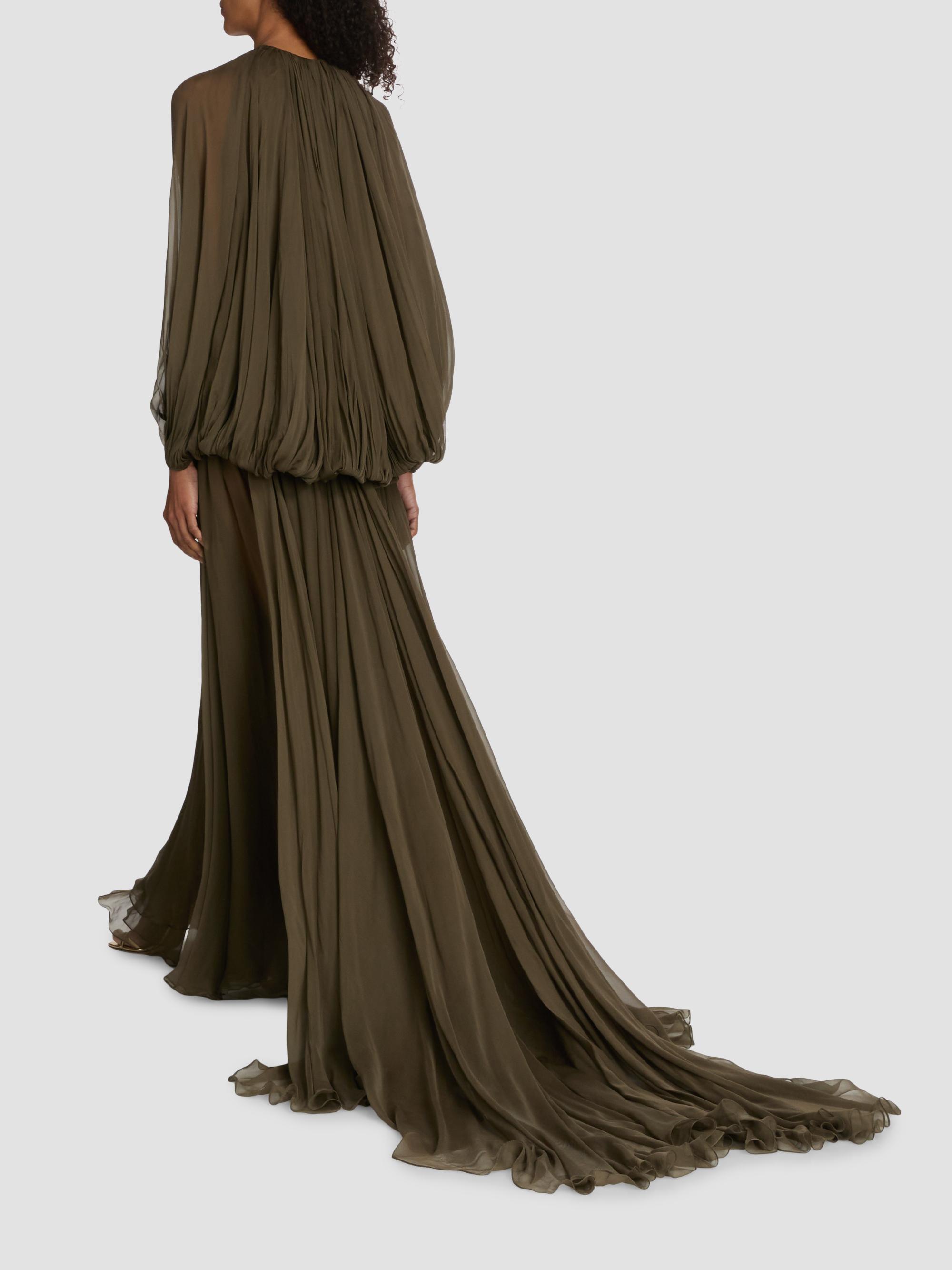 Oscar de la Renta Women's Open-Sleeve Silk Chiffon Capelet & Gown - Truffle | Thumbnail 5