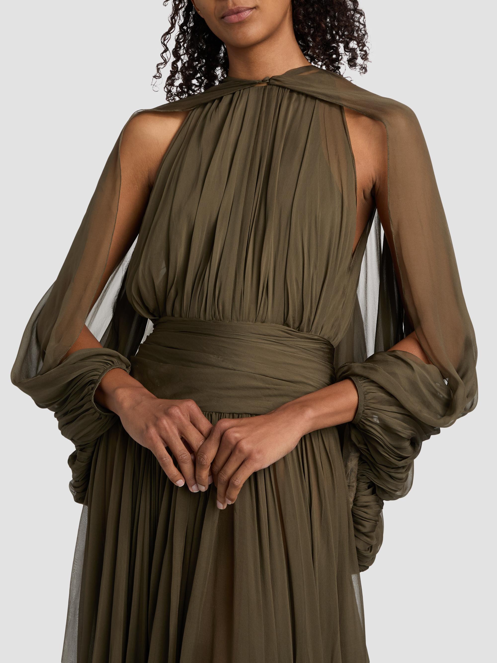 Oscar de la Renta Women's Open-Sleeve Silk Chiffon Capelet & Gown - Truffle | Thumbnail 7