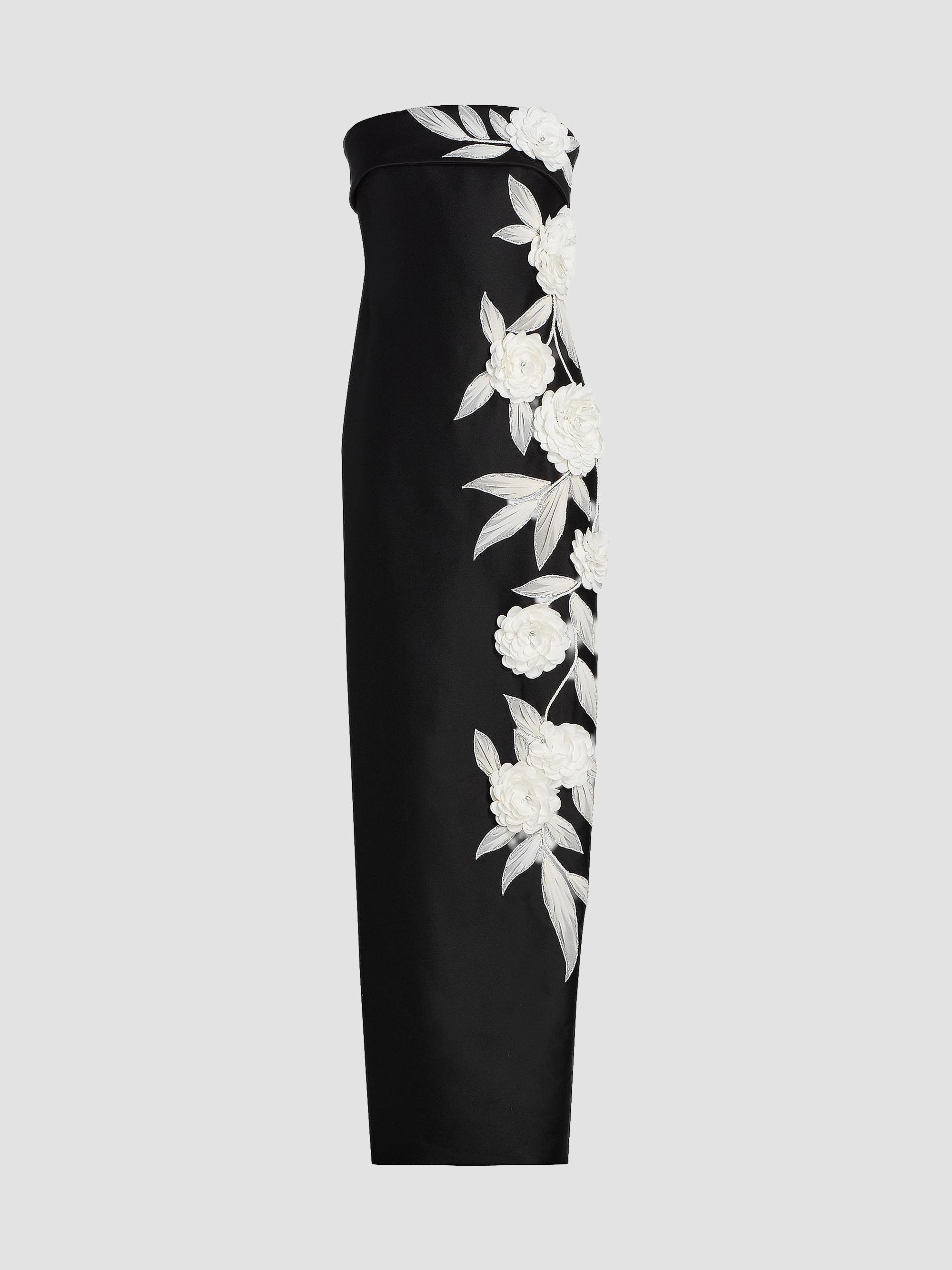Floral-Embroidered Stretch Mikado Column Gown