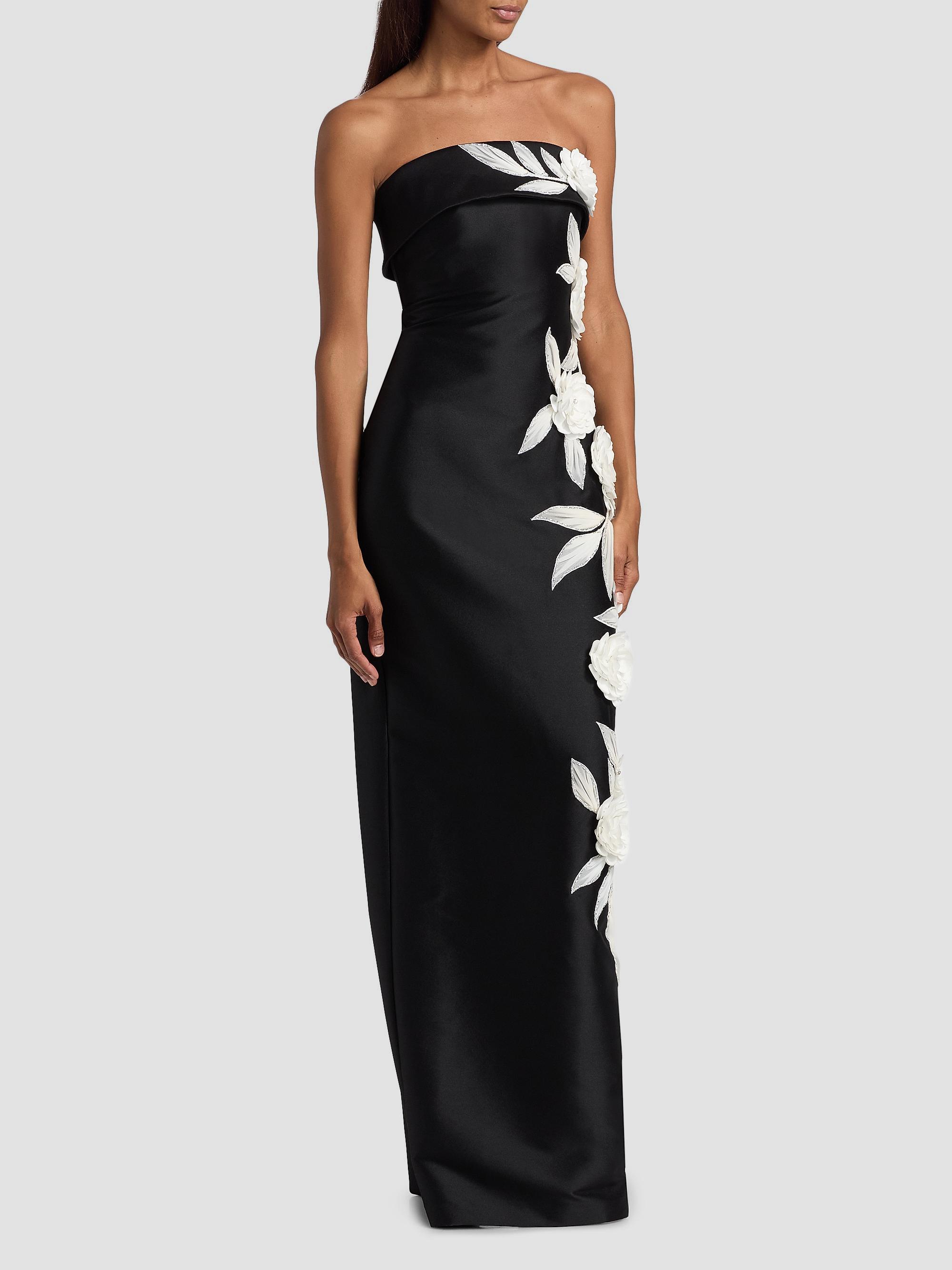 Floral-Embroidered Stretch Mikado Column Gown