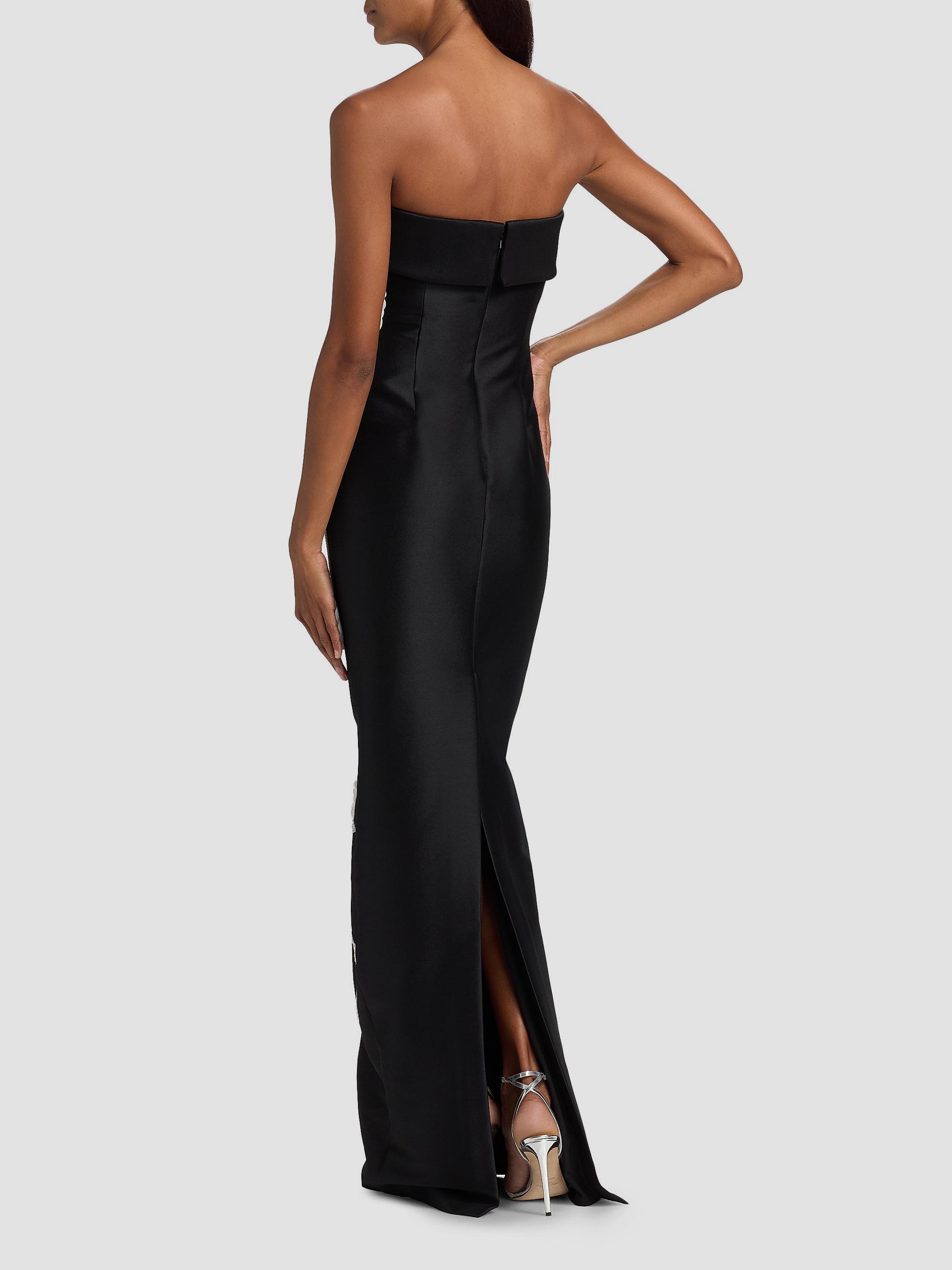 Floral-Embroidered Stretch Mikado Column Gown