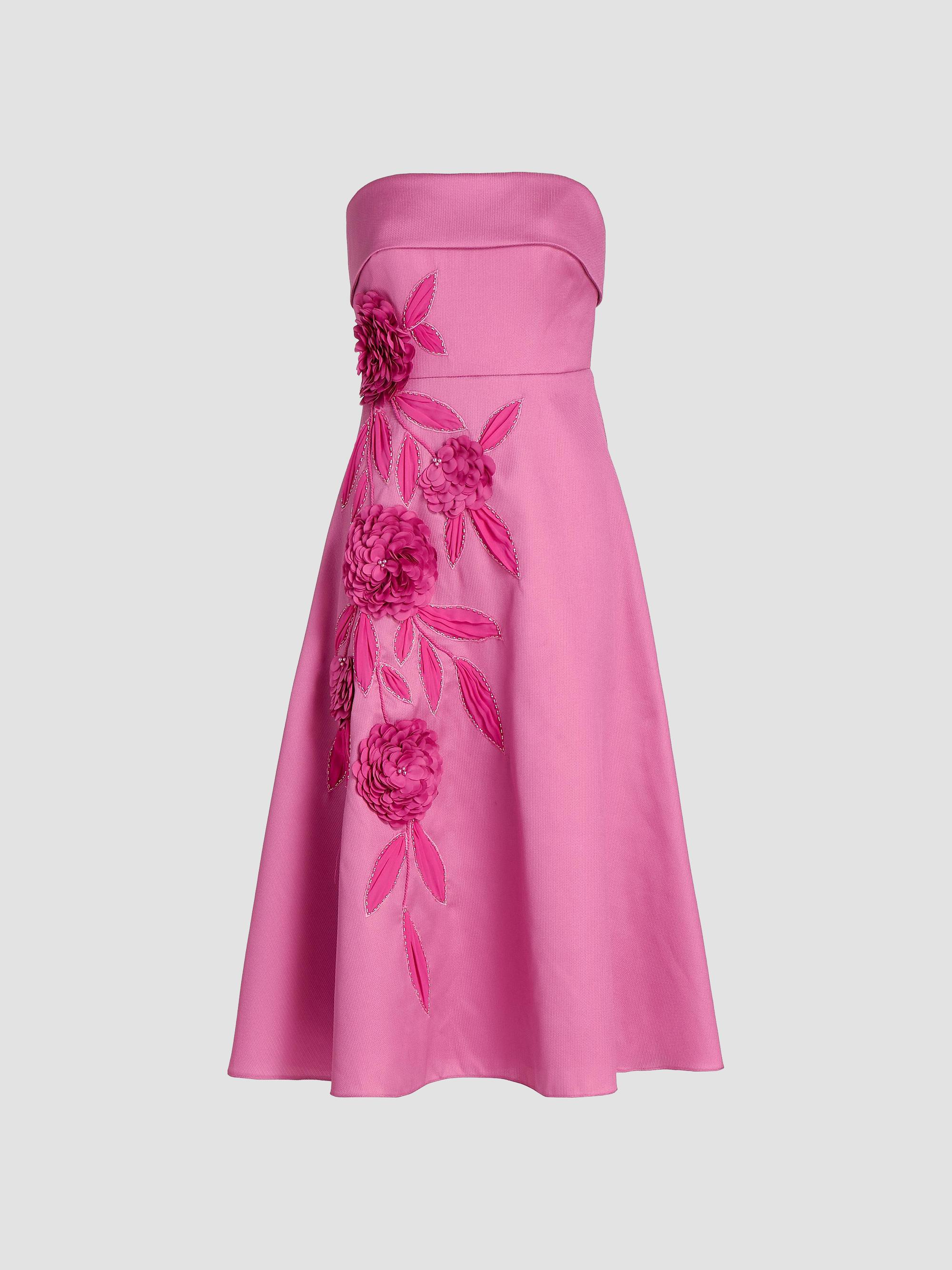 Floral Appliqué Strapless Midi Dress