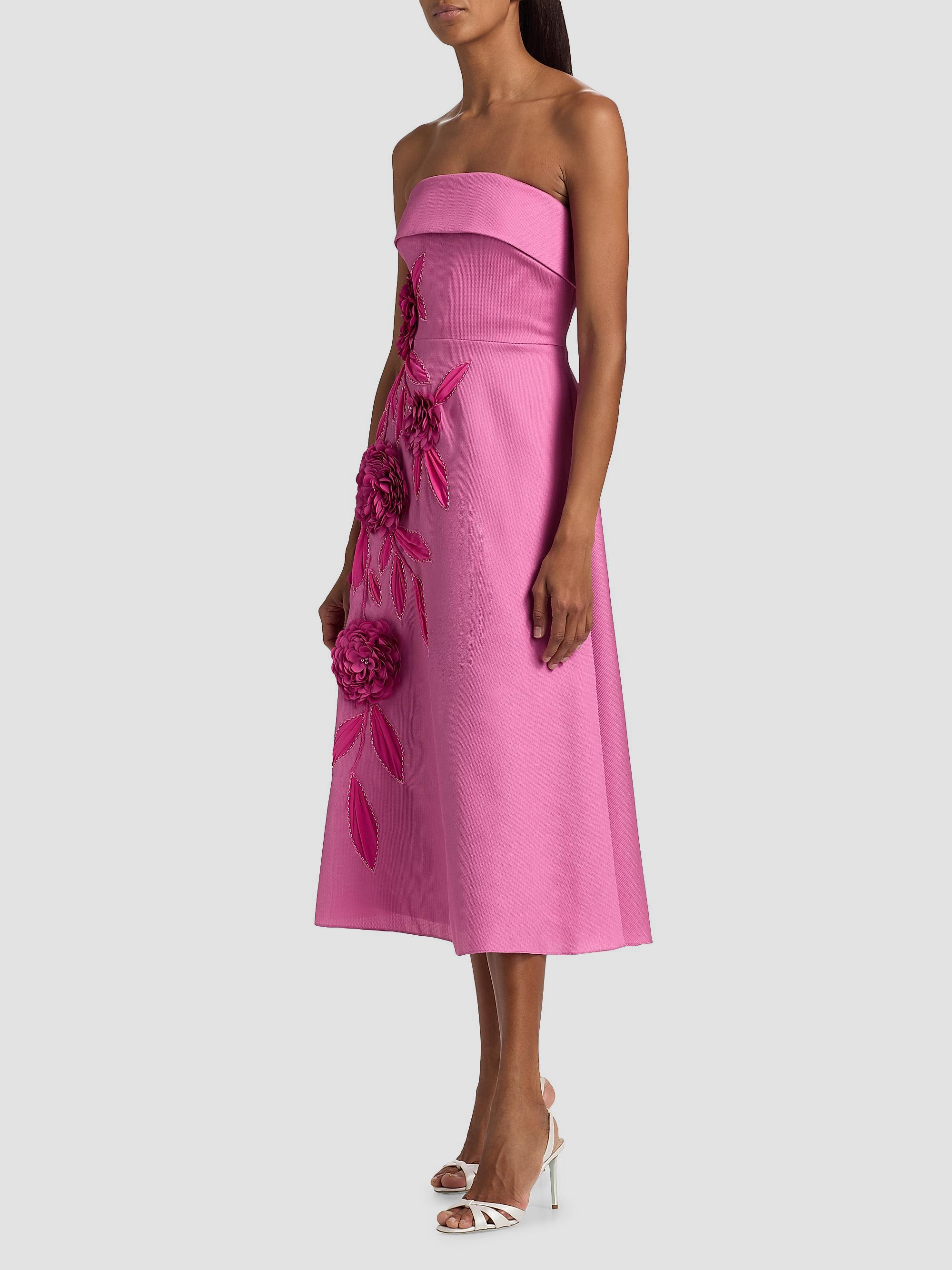 Floral Appliqué Strapless Midi Dress