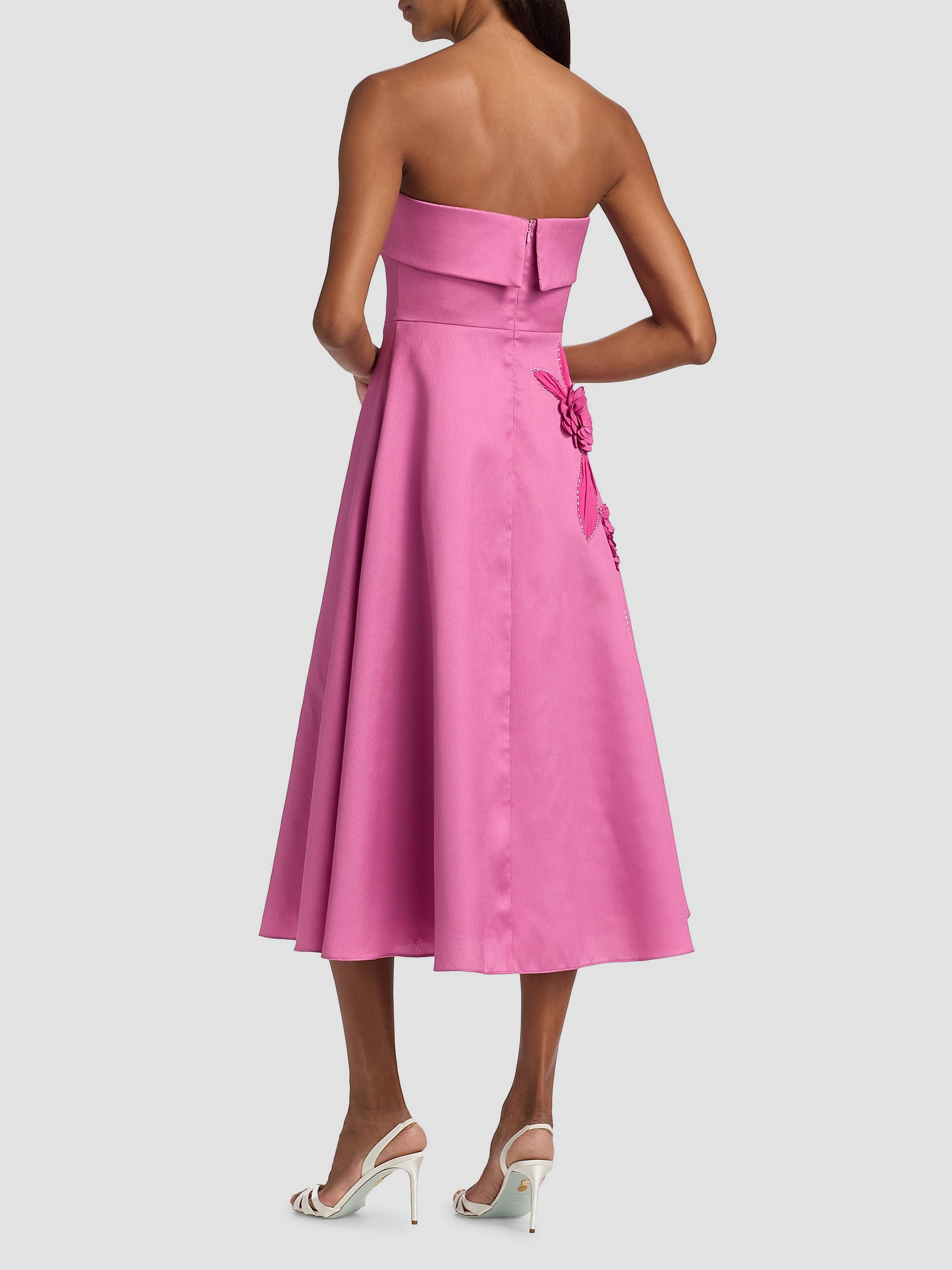 Floral Appliqué Strapless Midi Dress