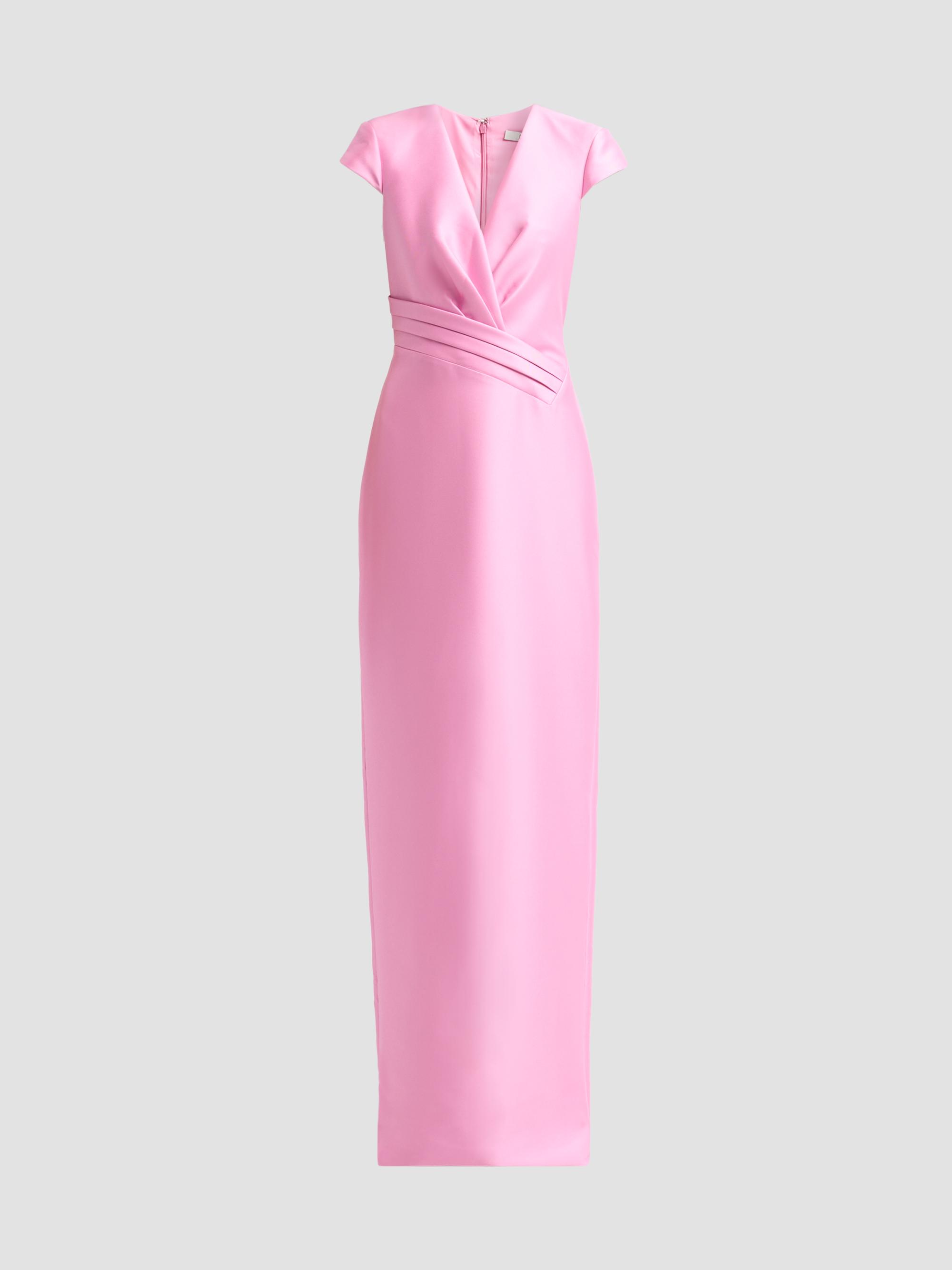 Satin Wrapped-Bodice Column Gown