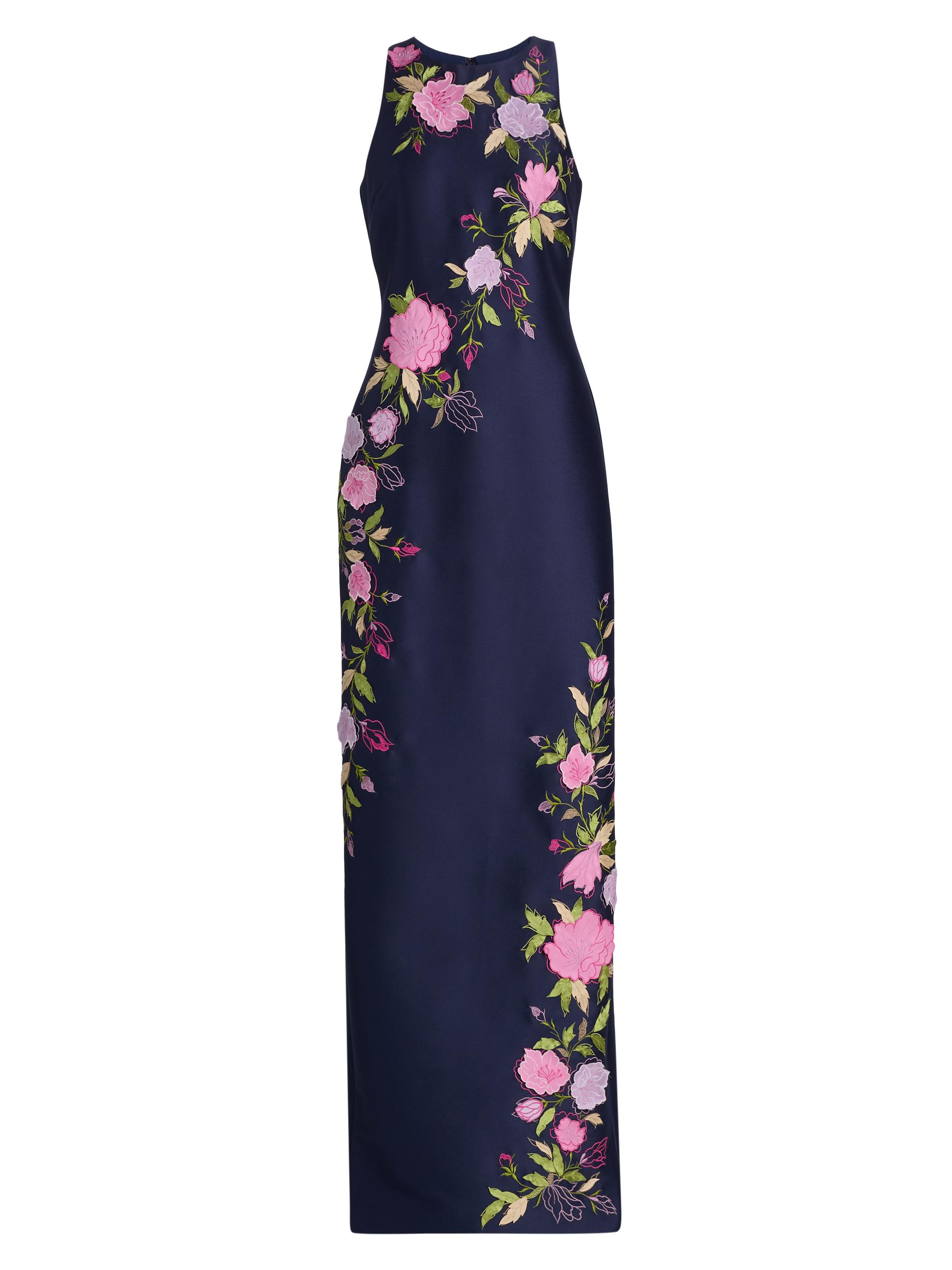 Badgley Mischka Women's Floral Stretch Mikado Column Gown - Navy