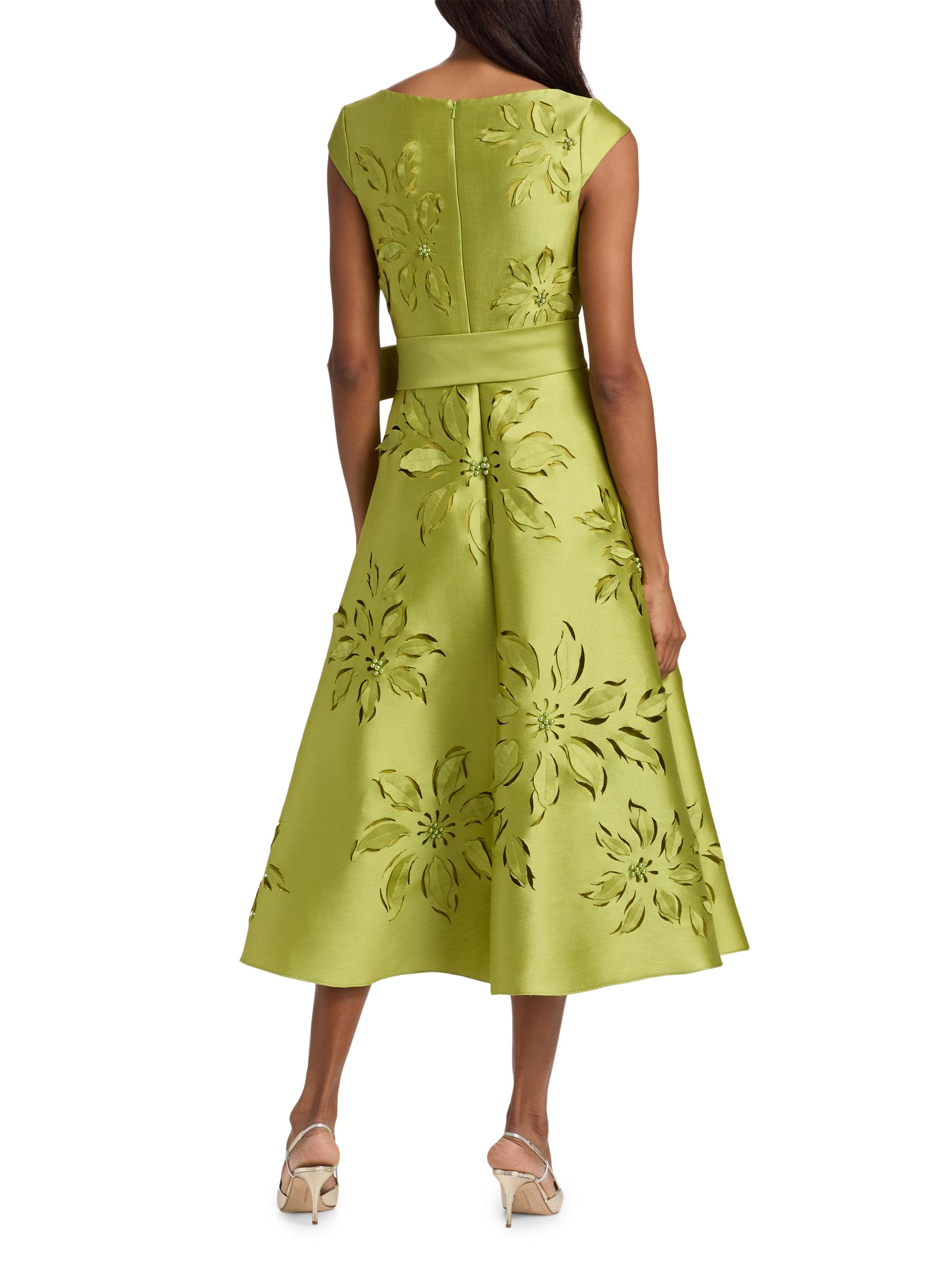 Lasercut Floral Tie Waist Midi-Dress