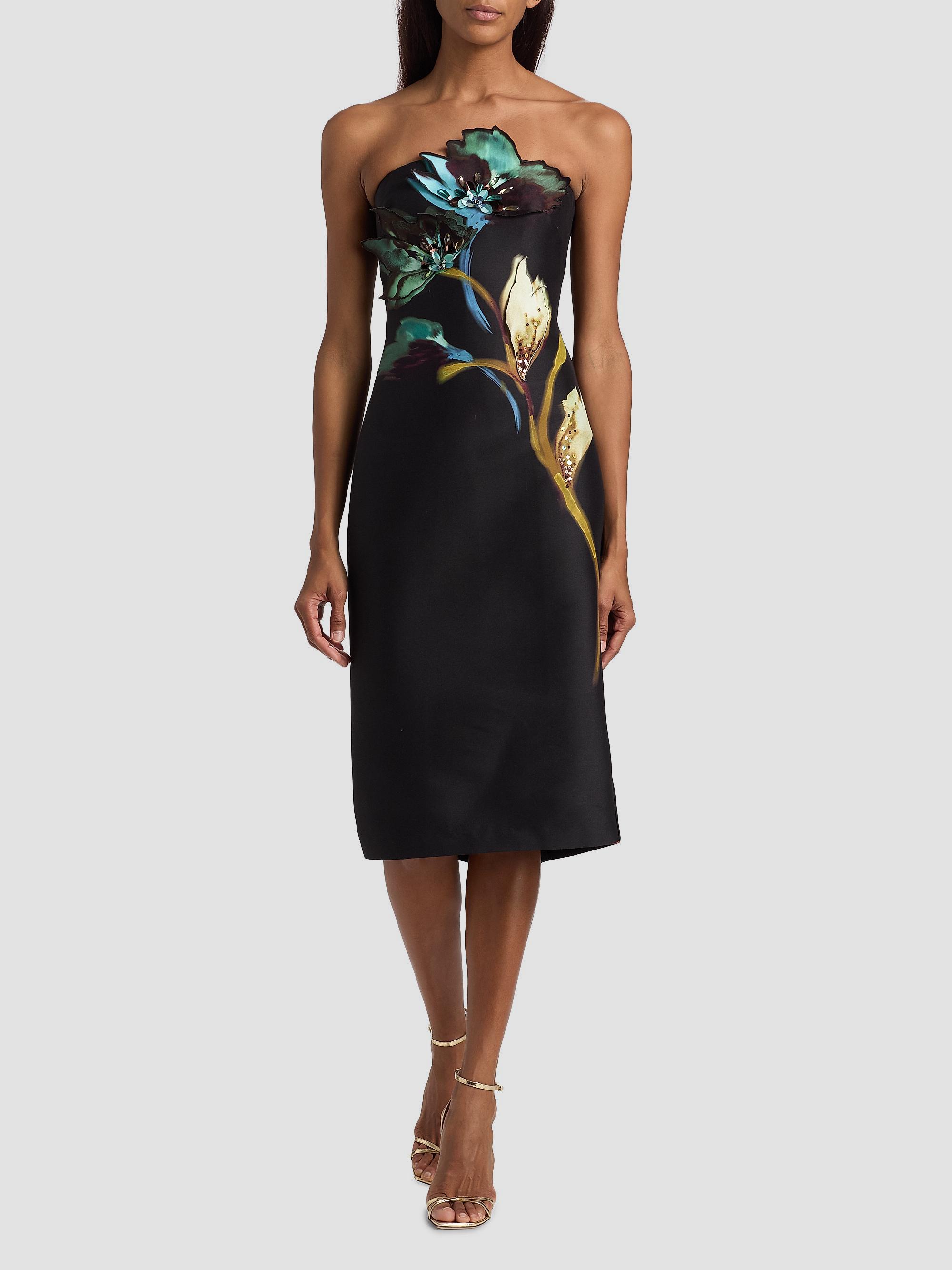 Floral Placement Strapless Midi Dress