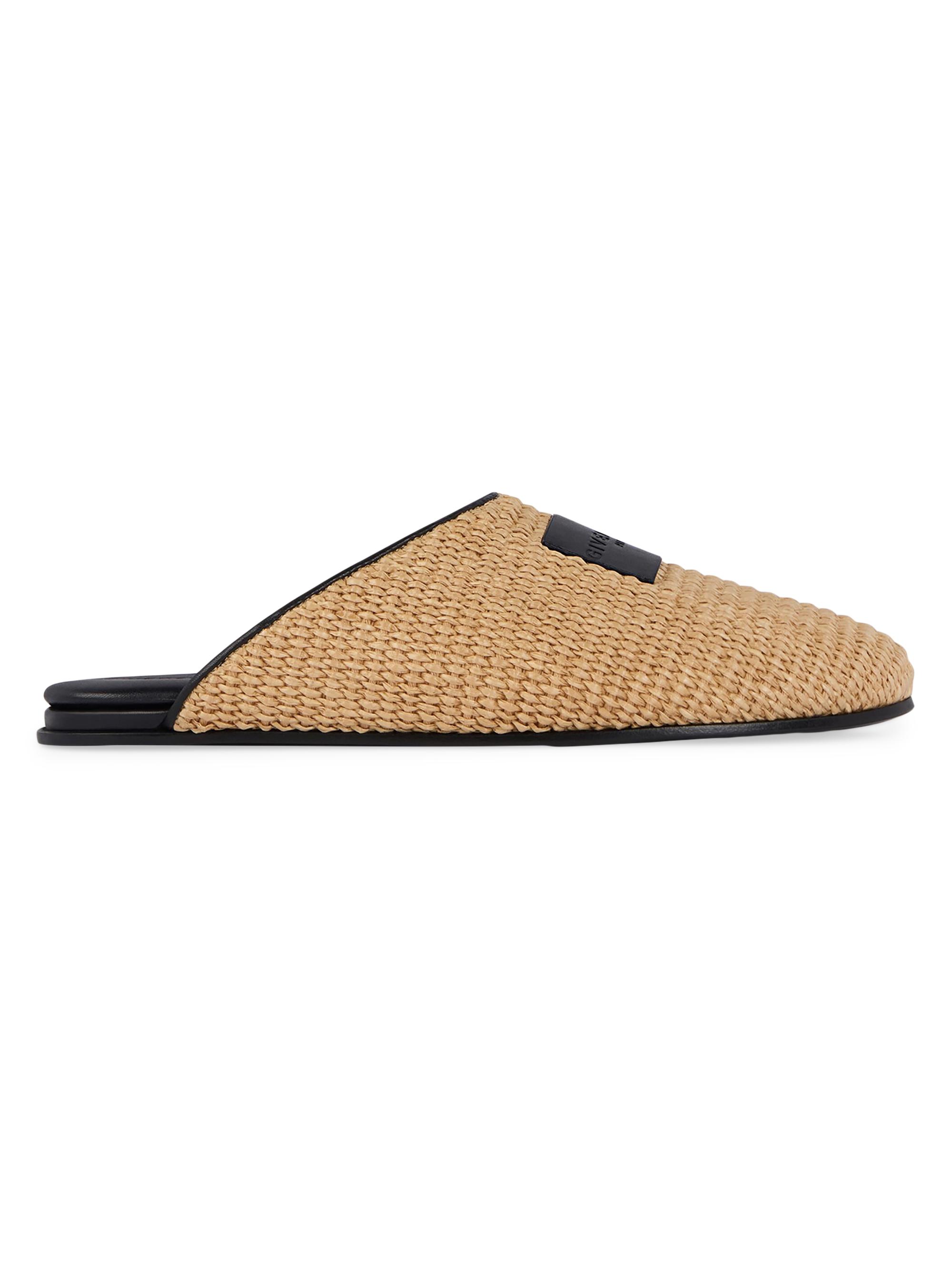Givenchy Women's Label Raffia-Effect Flat Mules - Khaki Brown - Women's Clothing