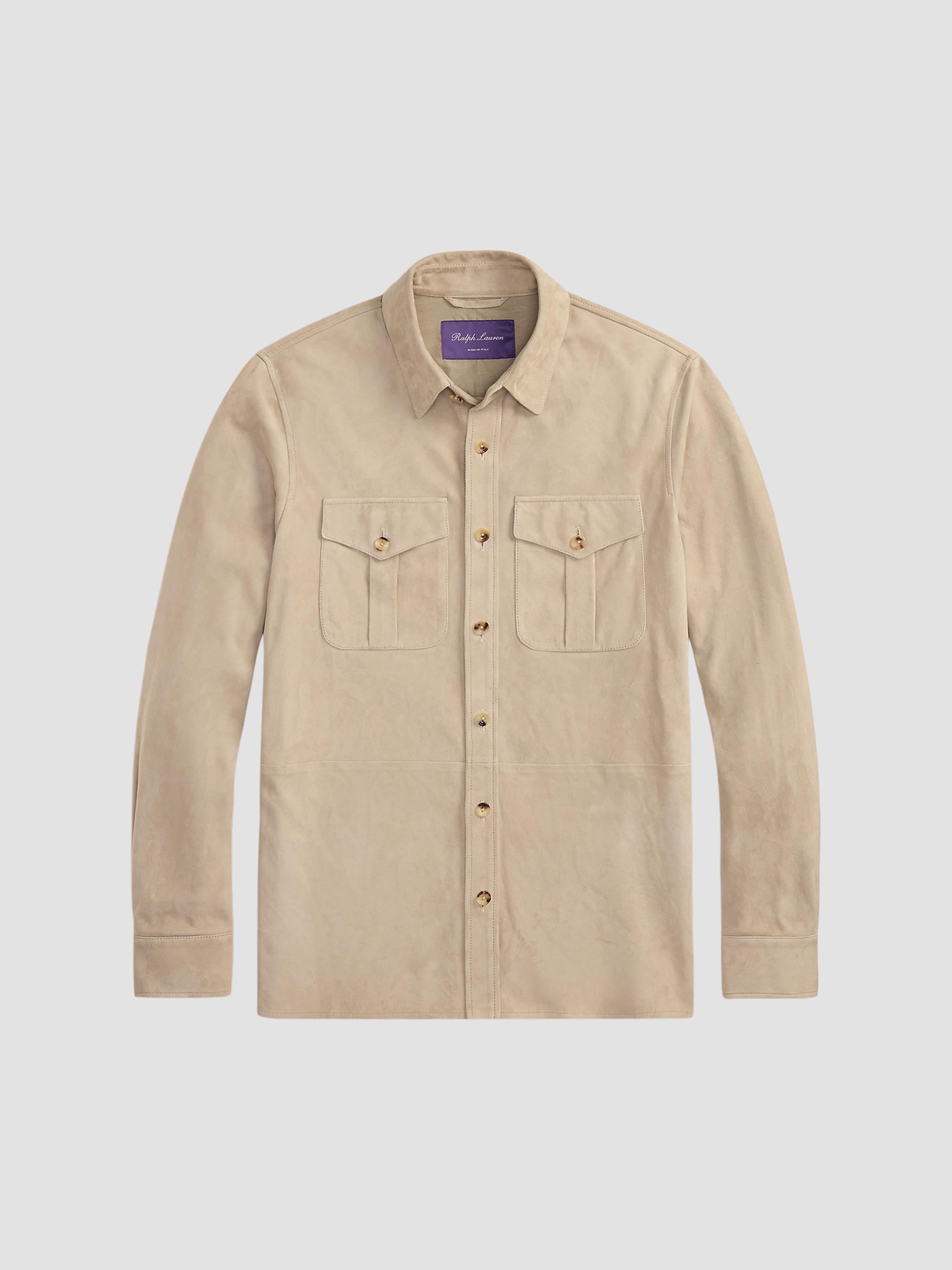 Ralph Lauren Purple Label Men's Desert-Faded Barron-Printed Suede Jacket - Clay