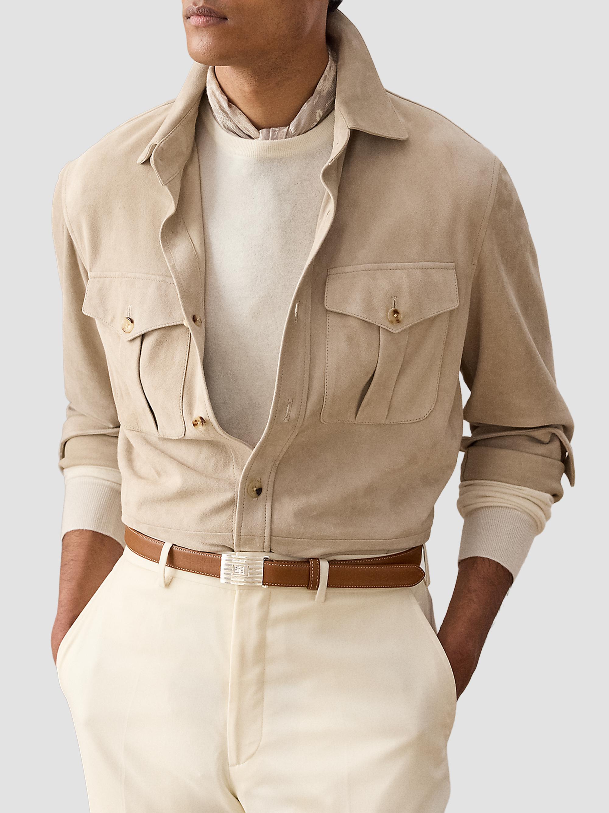 Ralph Lauren Purple Label Men's Desert-Faded Barron-Print Suede Jacket - Clay | Thumbnail 4