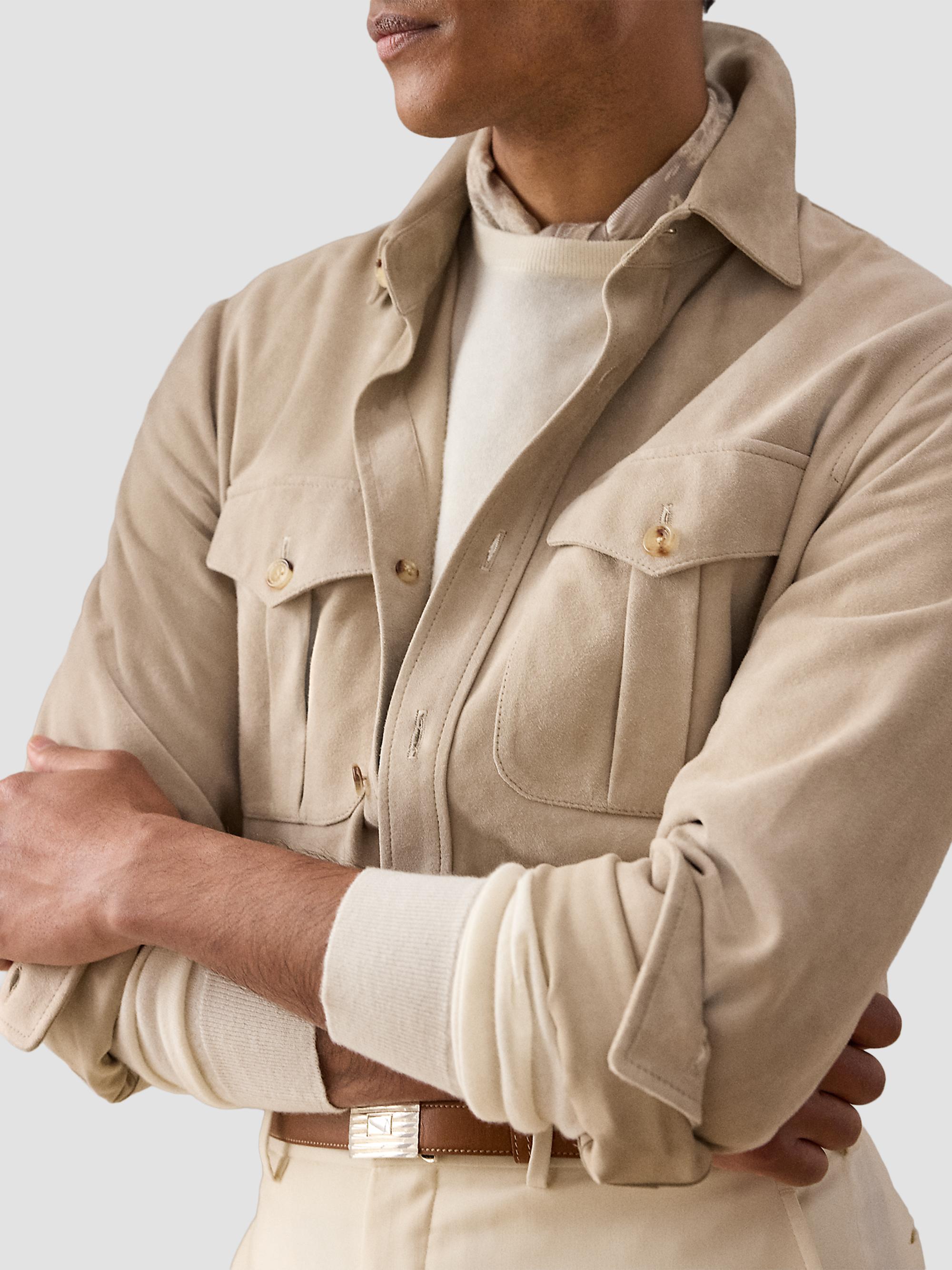 Ralph Lauren Purple Label Men's Desert-Faded Barron-Print Suede Jacket - Clay | Thumbnail 5