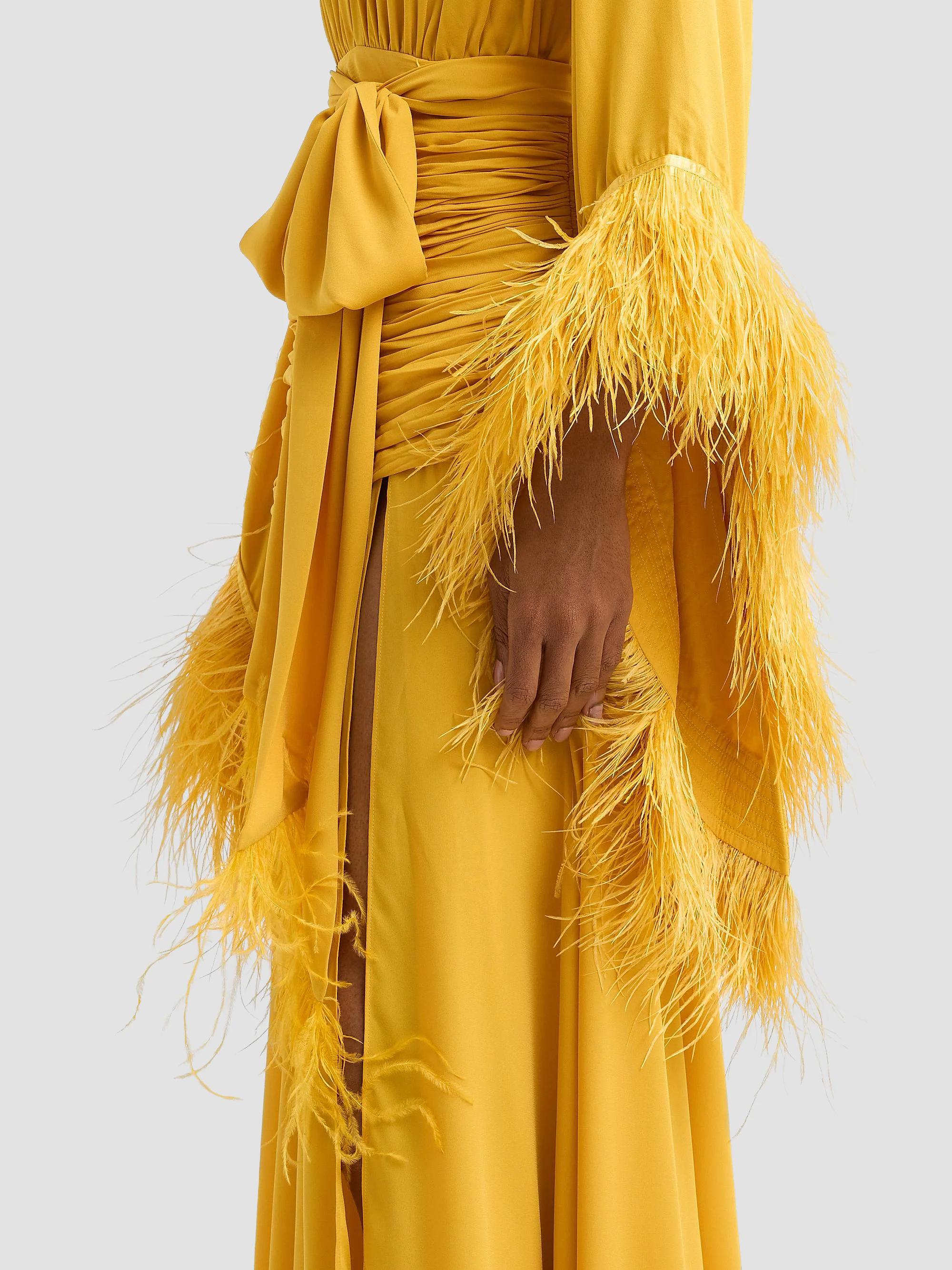 geisha designs asymmetrical lace mix slip maxi dress Bronx Banco Ruched Feather-Trimmed color_Purple Y2K Outfits: How To Color:Antique Bronze Fiber Content