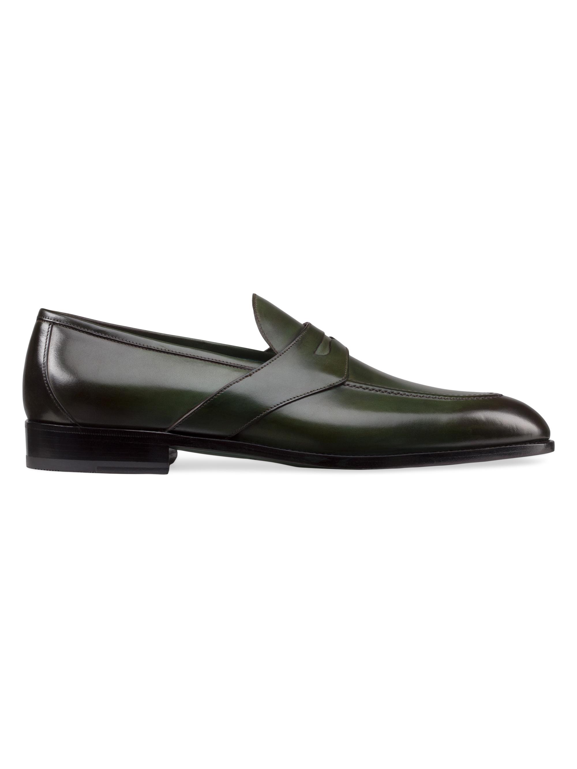 Stefano Ricci Men's Antique Calfskin Leather Loafers - Dark Green