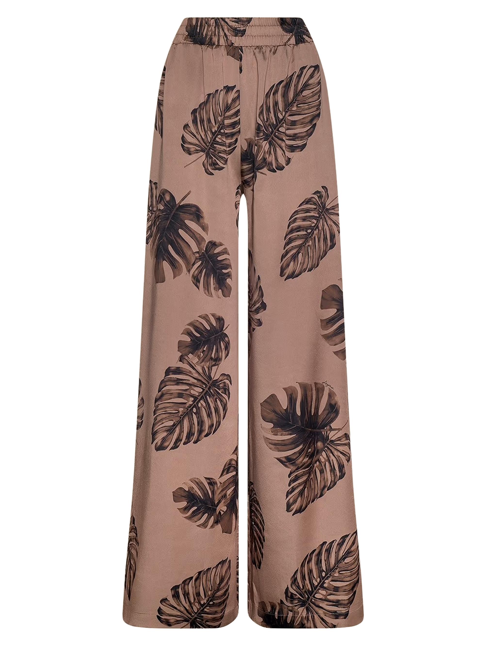 L'AGENCE Women's Lillian Leaf-Print Satin Wide Leg Pants - Hazelnut Multi Large