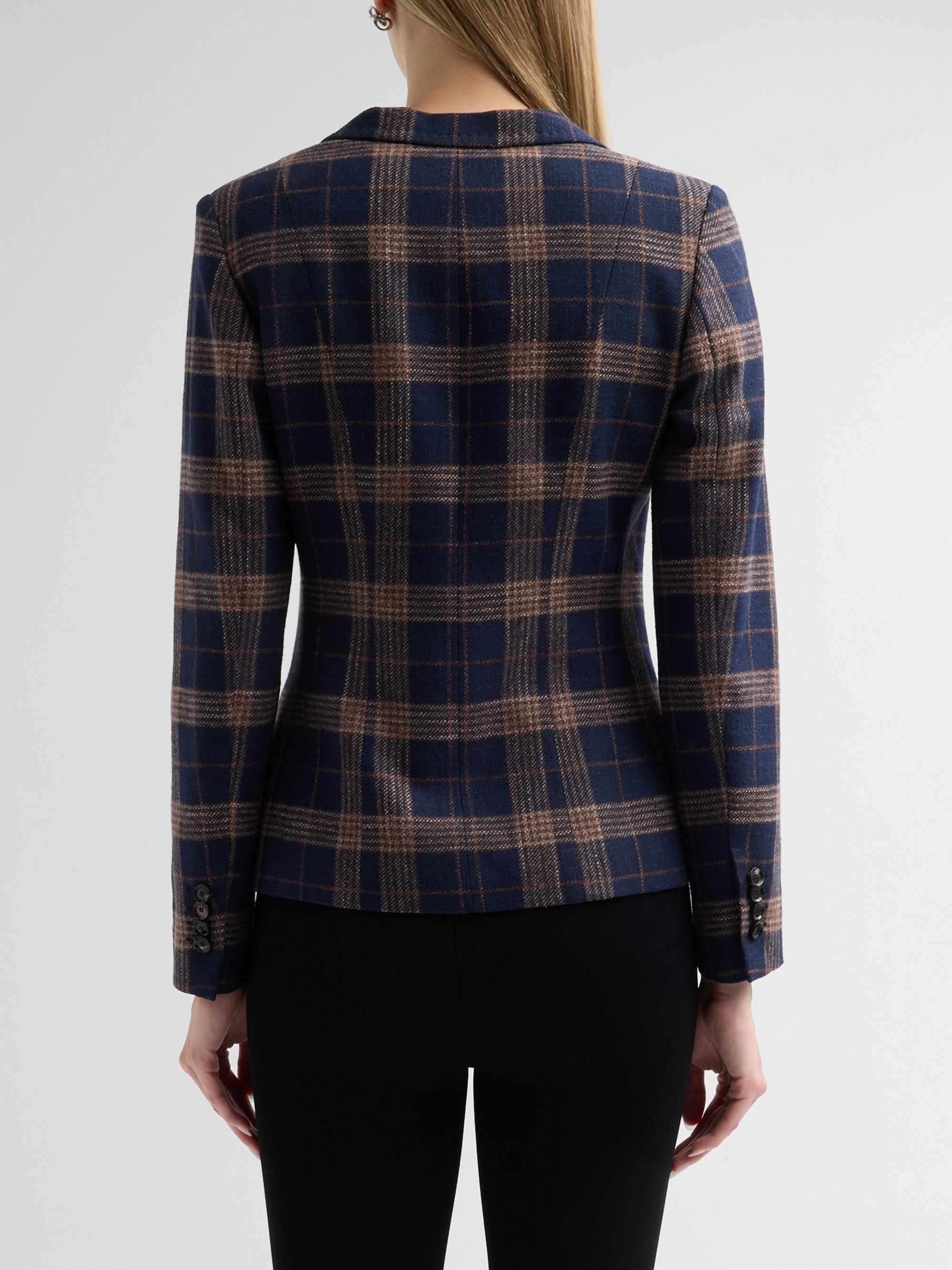 Kiton Women's Plaid Wool-Cotton Blazer - Blue | Thumbnail 3