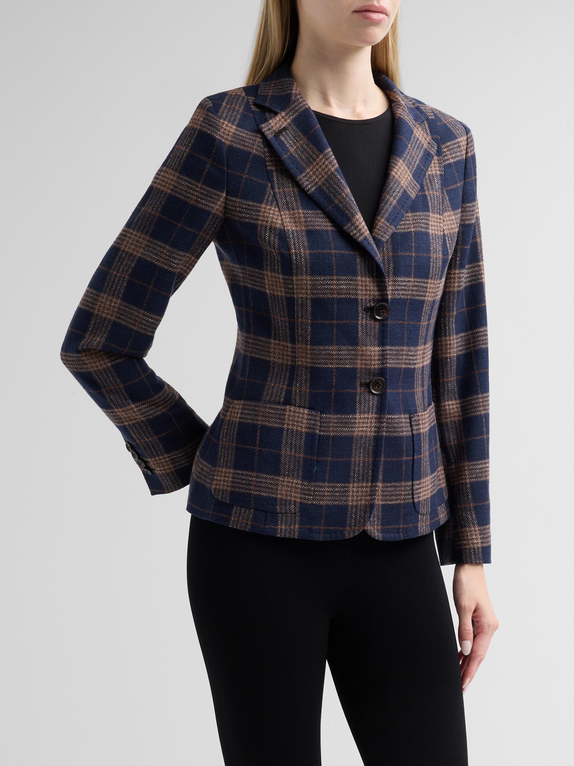 Kiton Women's Plaid Wool-Cotton Blazer - Blue | Thumbnail 4