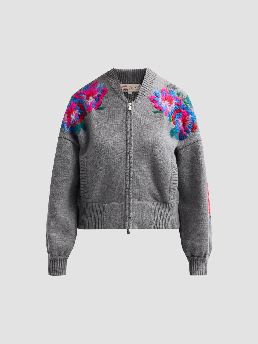 Maison Common Women's Wool Knit Bomber Jacket In Grey