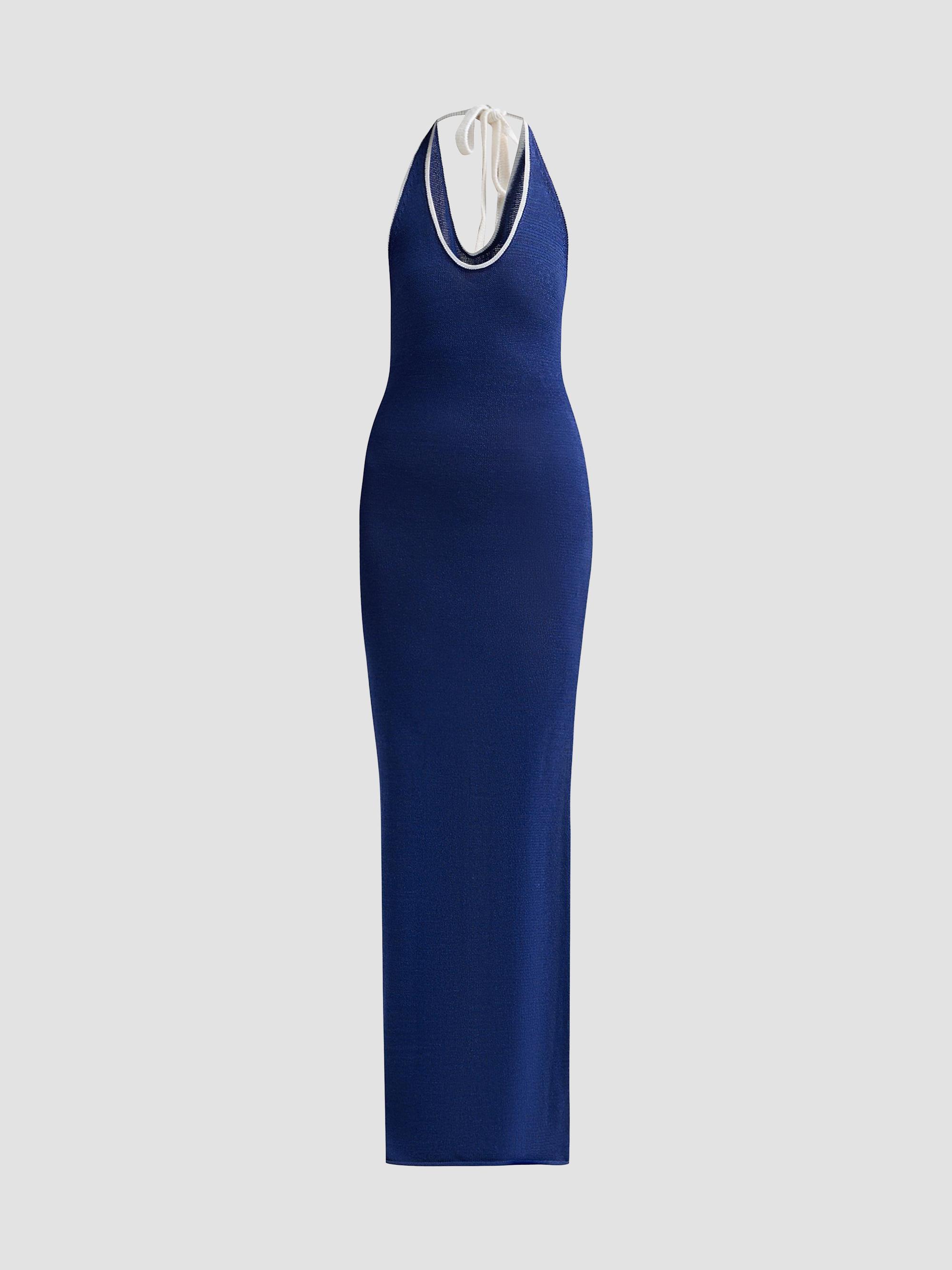 SEROYA Women's Anora Knit Maxi Dress - Mariner Blue White