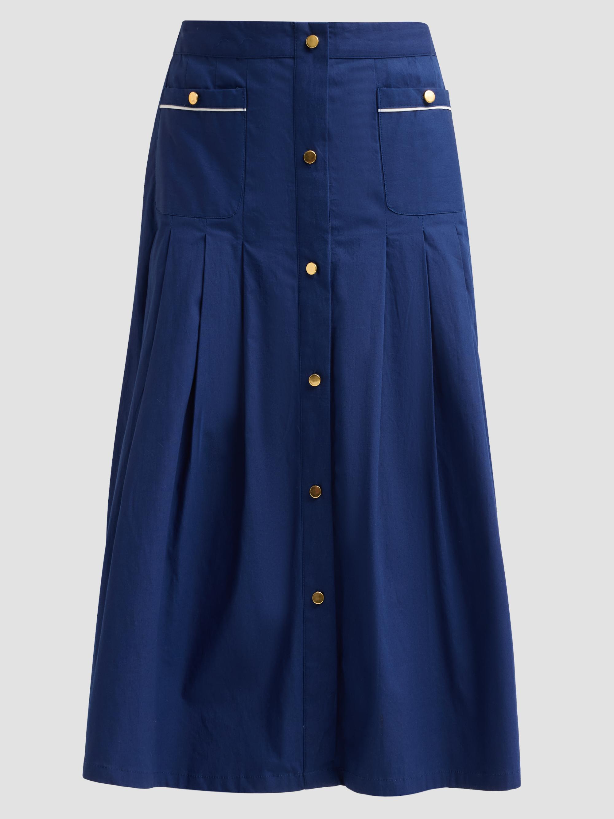 SEROYA Women's Yumi Pleated A-Line Midi Skirt - Admiral Blue