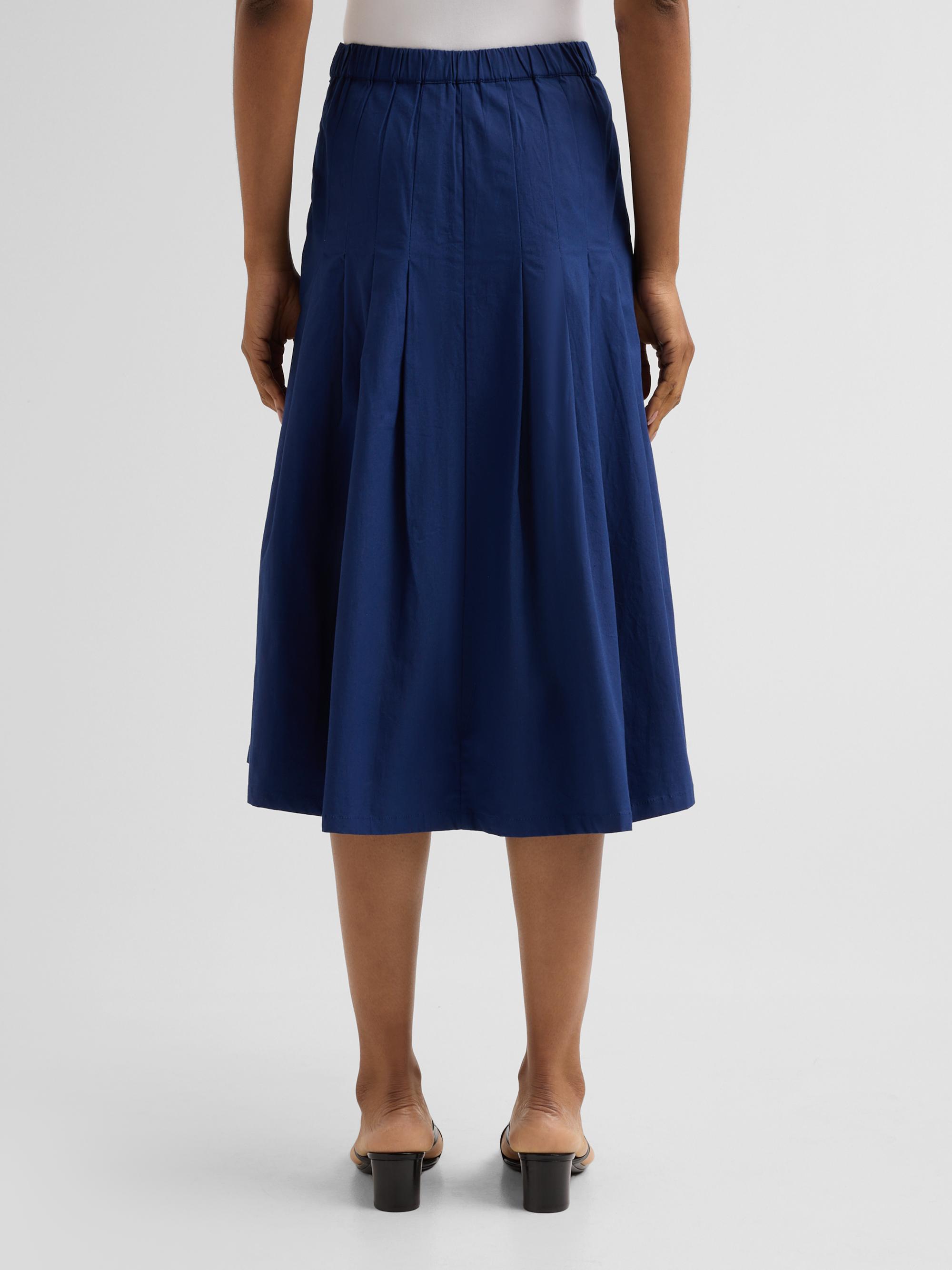 SEROYA Women's Yumi Pleated A-Line Midi Skirt - Admiral Blue | Thumbnail 3