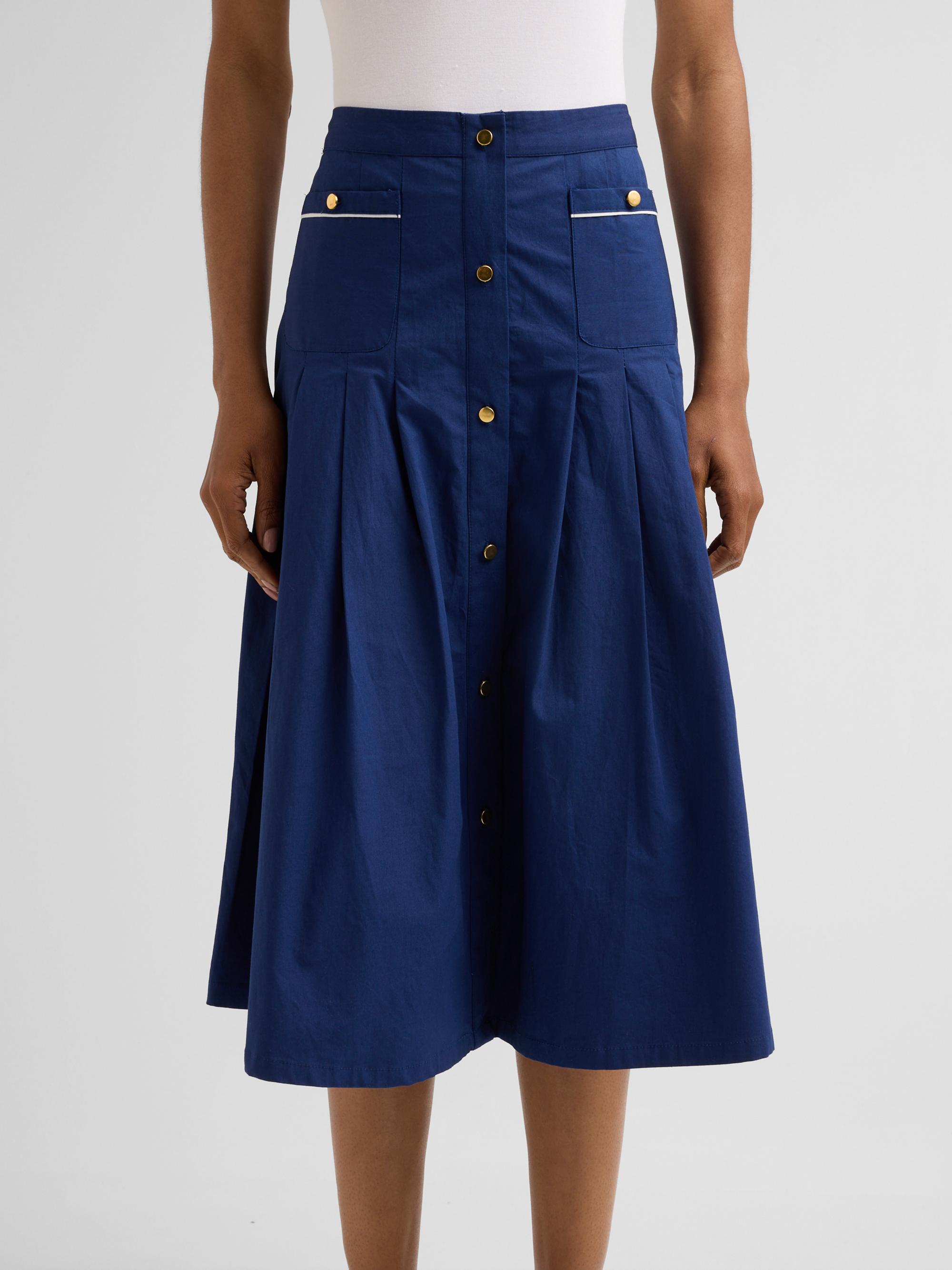 SEROYA Women's Yumi Pleated A-Line Midi Skirt - Admiral Blue | Thumbnail 5