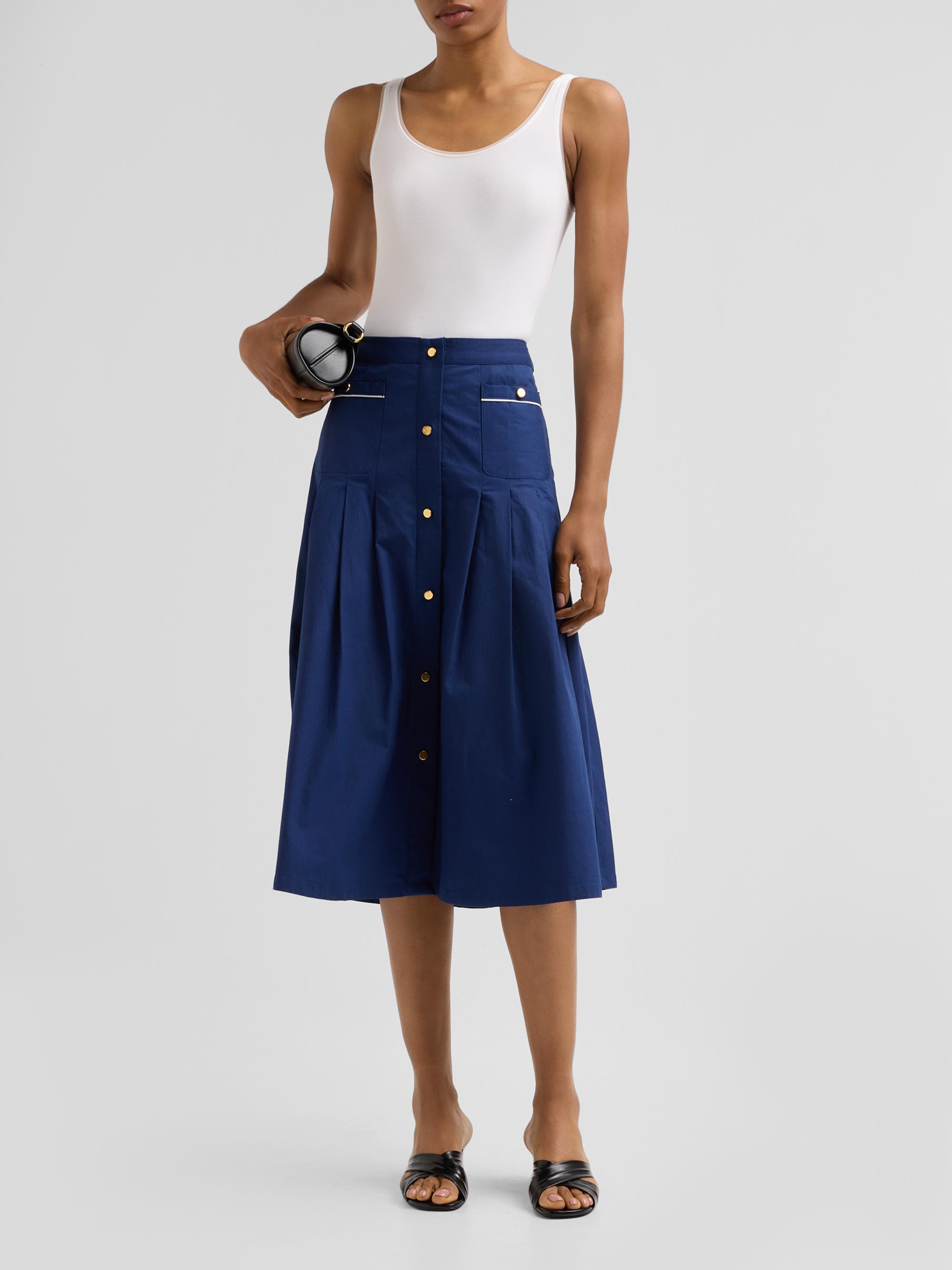SEROYA Women's Yumi Pleated A-Line Midi Skirt - Admiral Blue | Thumbnail 2