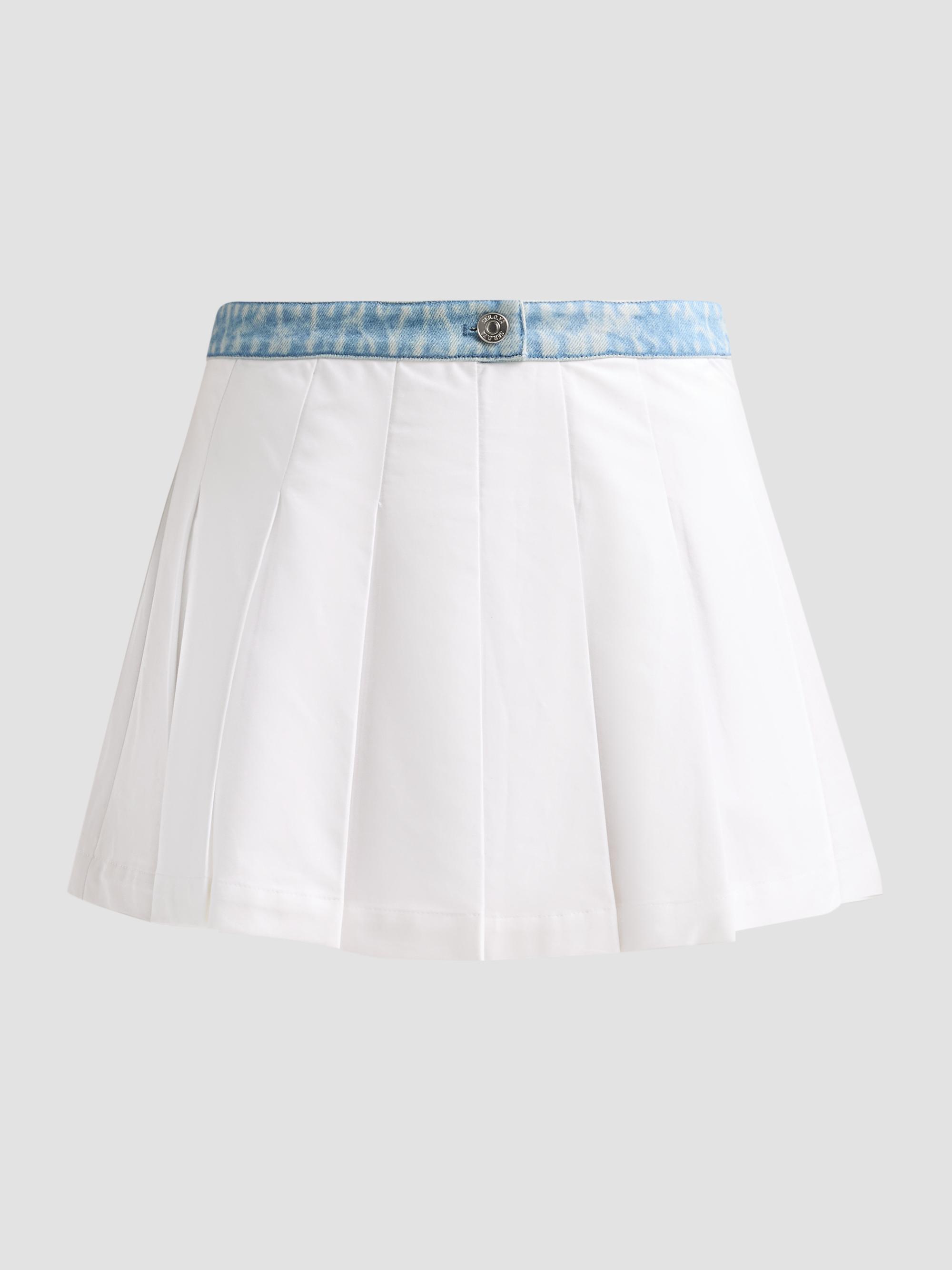 SEROYA Women's Kelsie Pleated Mini Skirt - White Coastline