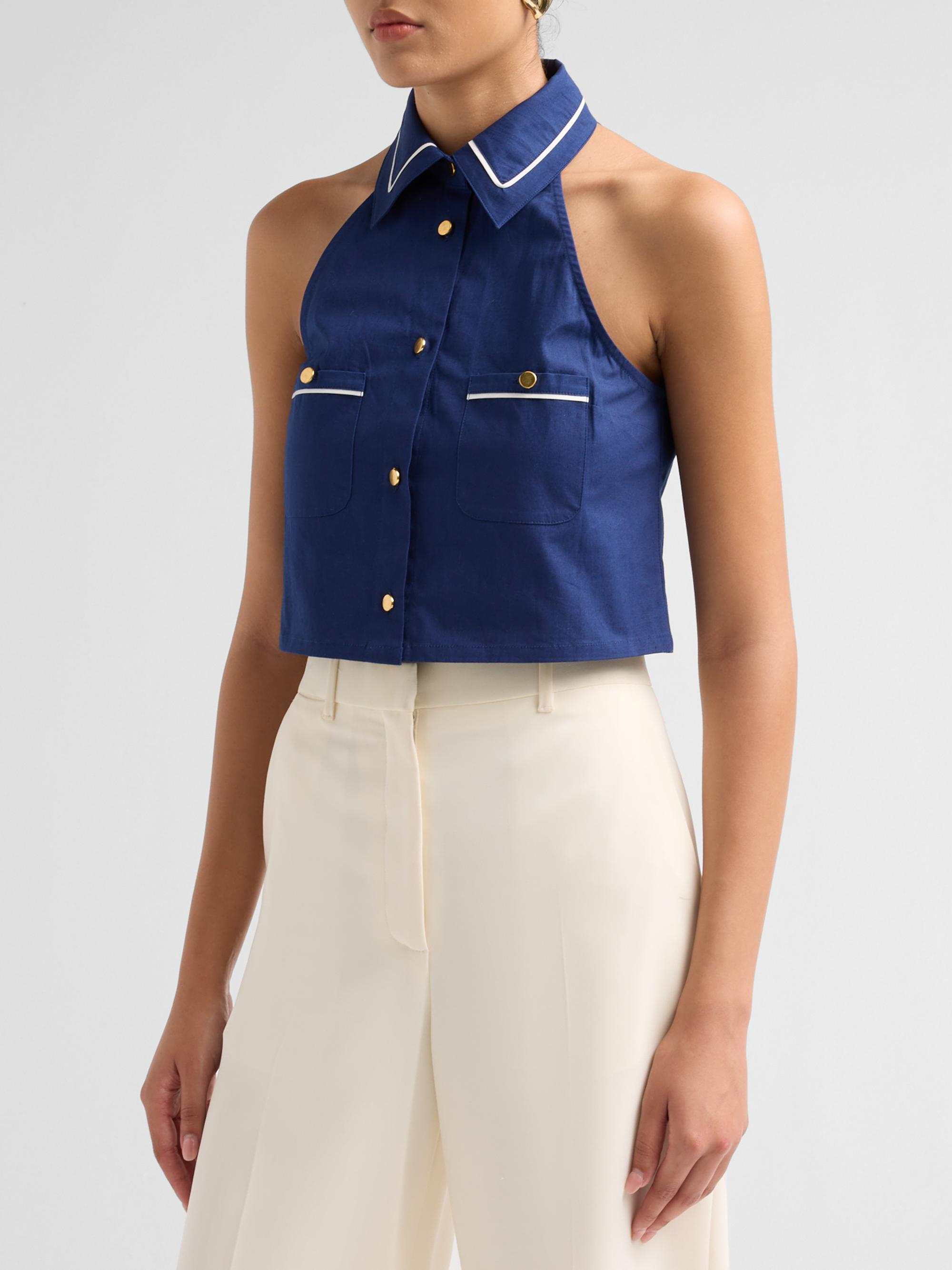 SEROYA Women's Yumi Halterneck Top - Admiral Blue | Thumbnail 4