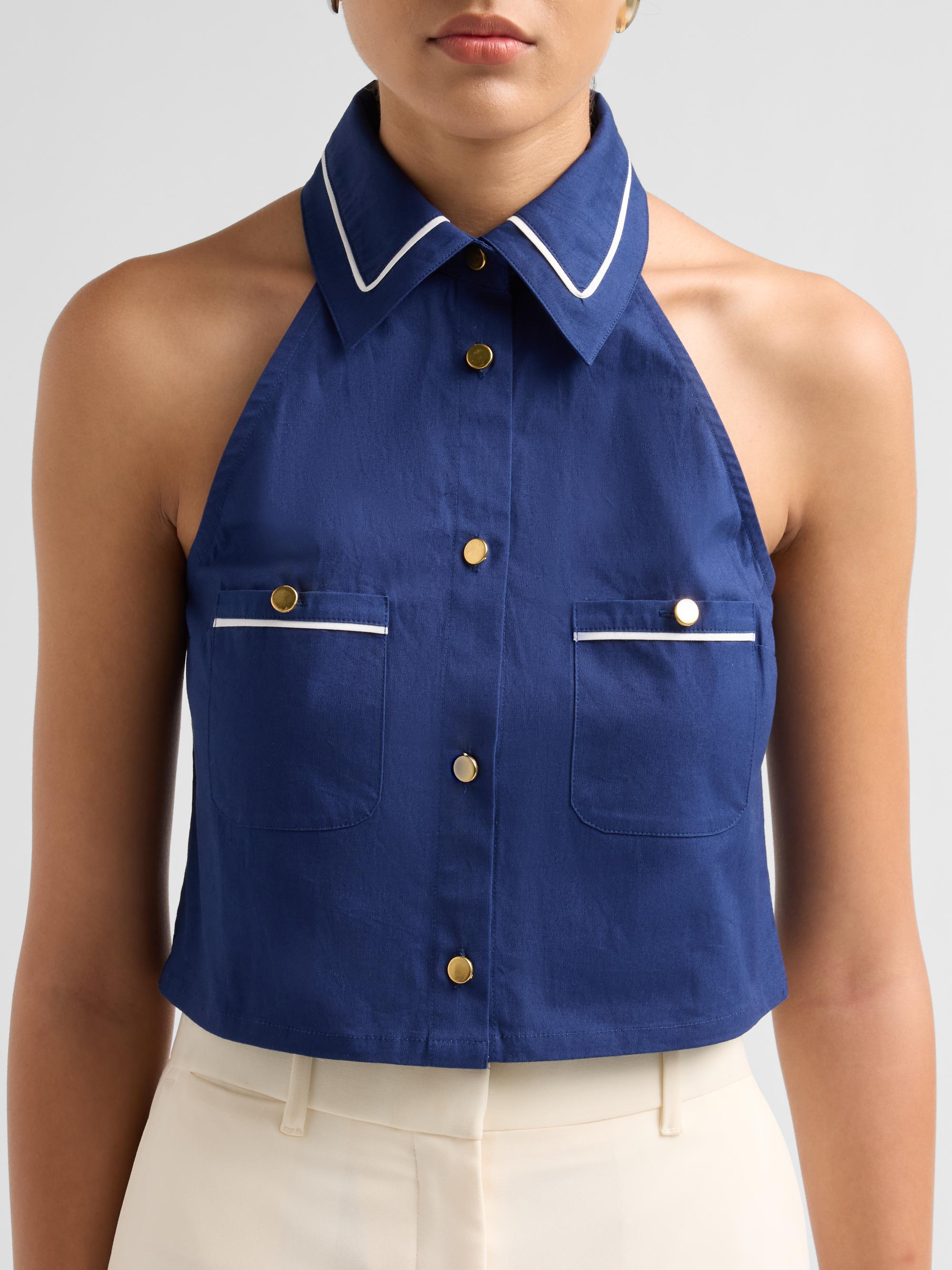 SEROYA Women's Yumi Halterneck Top - Admiral Blue | Thumbnail 5