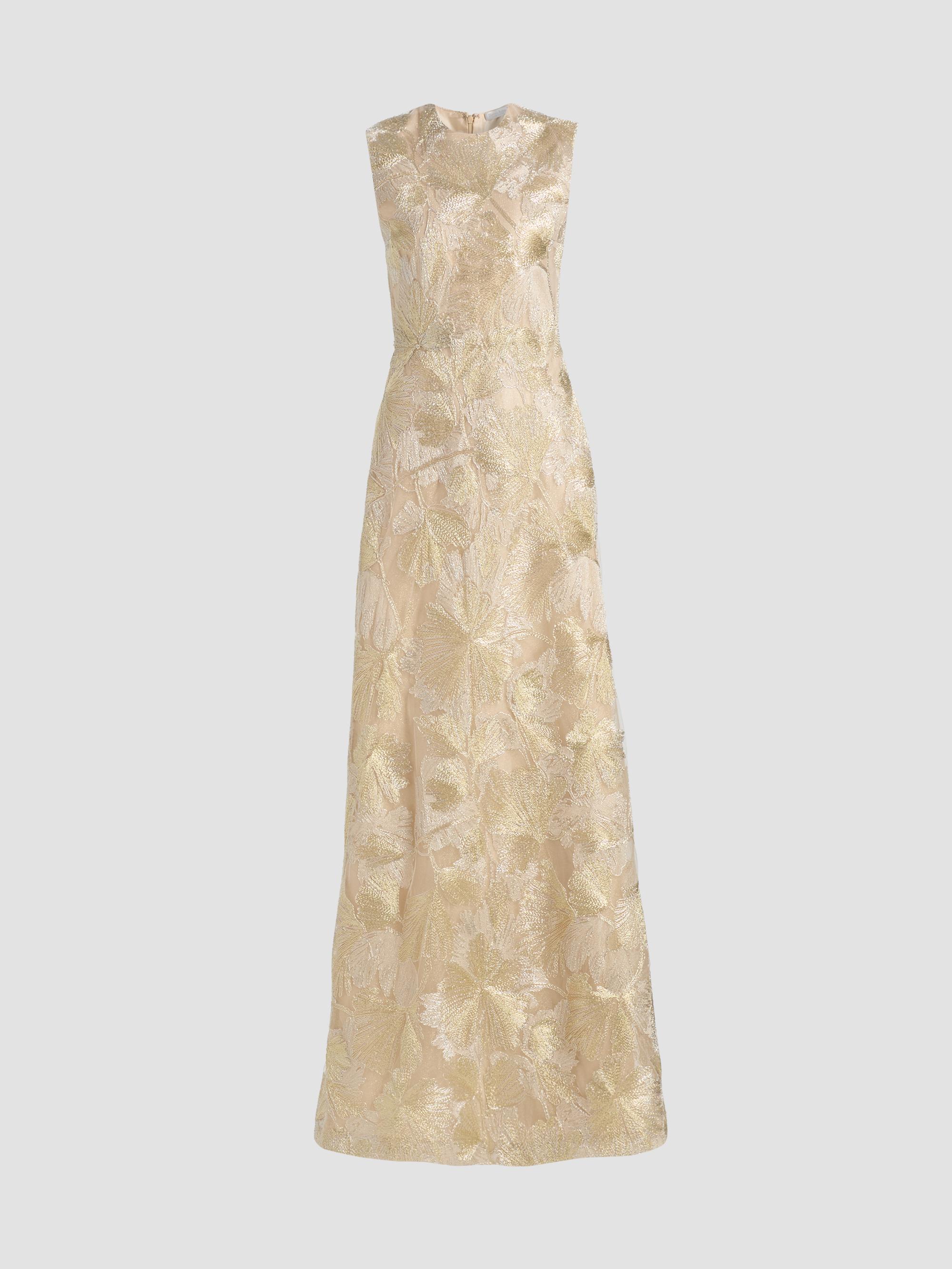 Raffia Metallic Sleeveless A-Line Gown
