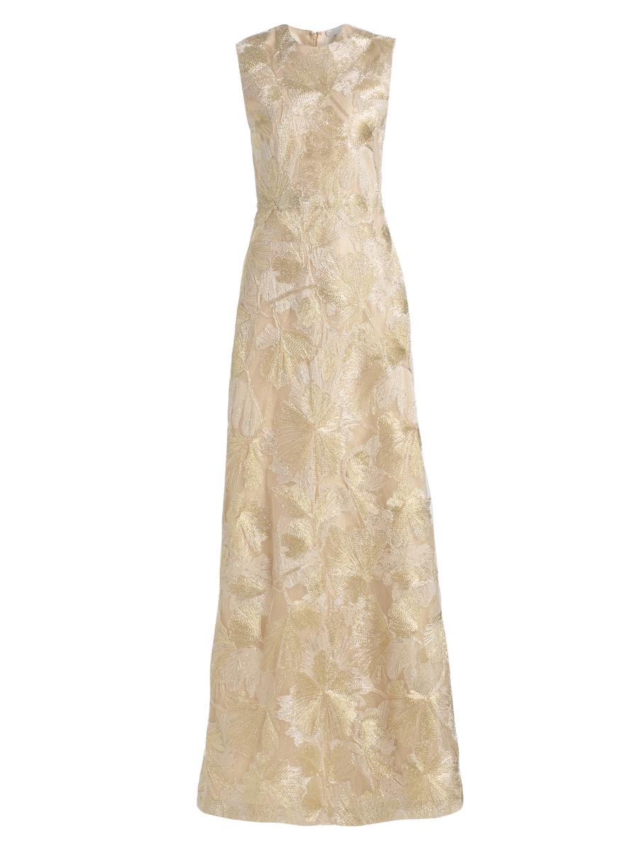 Reem Acra Women's Raffia Metallic Sleeveless A-line Gown In Beige Gold
