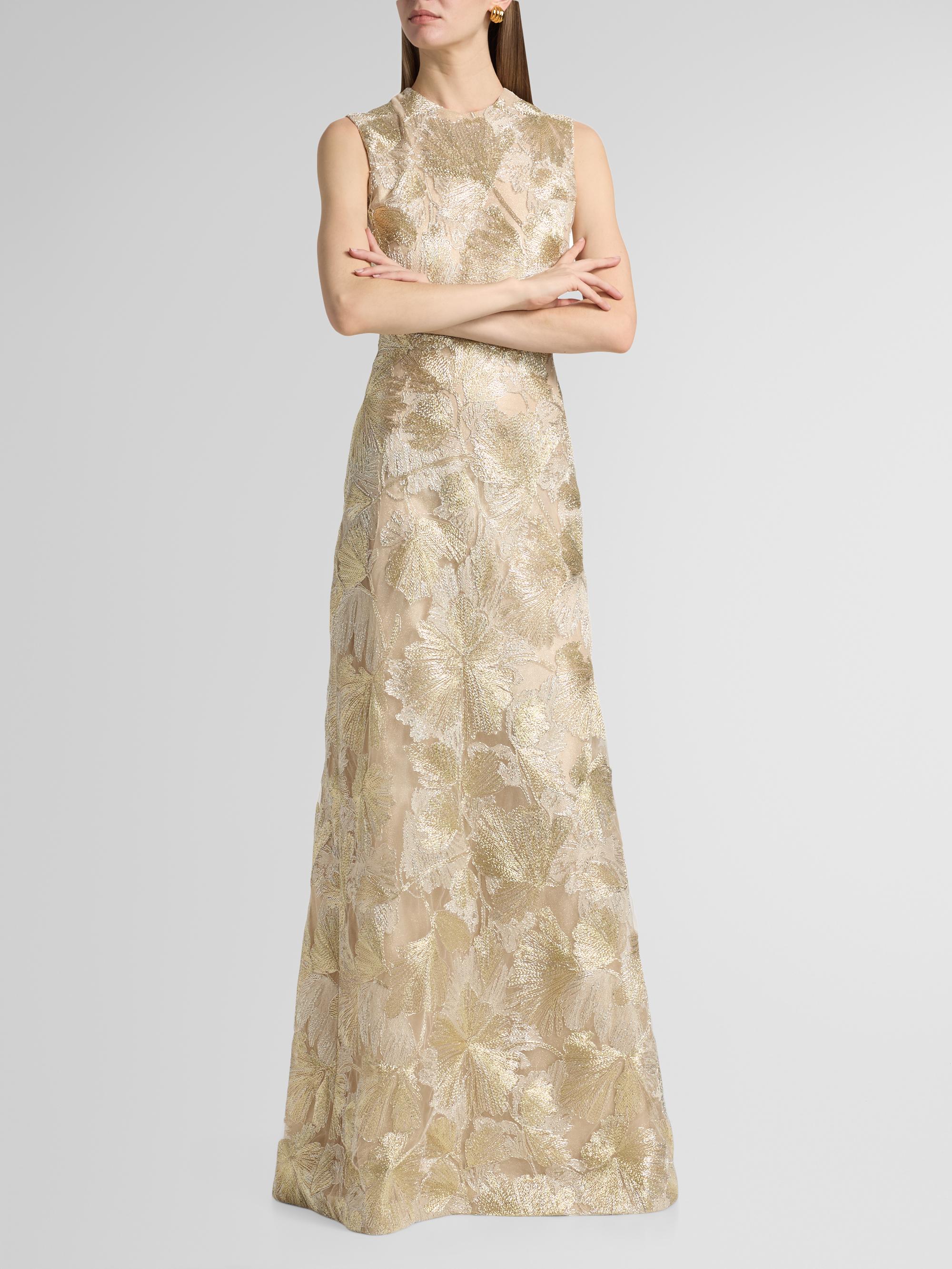 Raffia Metallic Sleeveless A-Line Gown