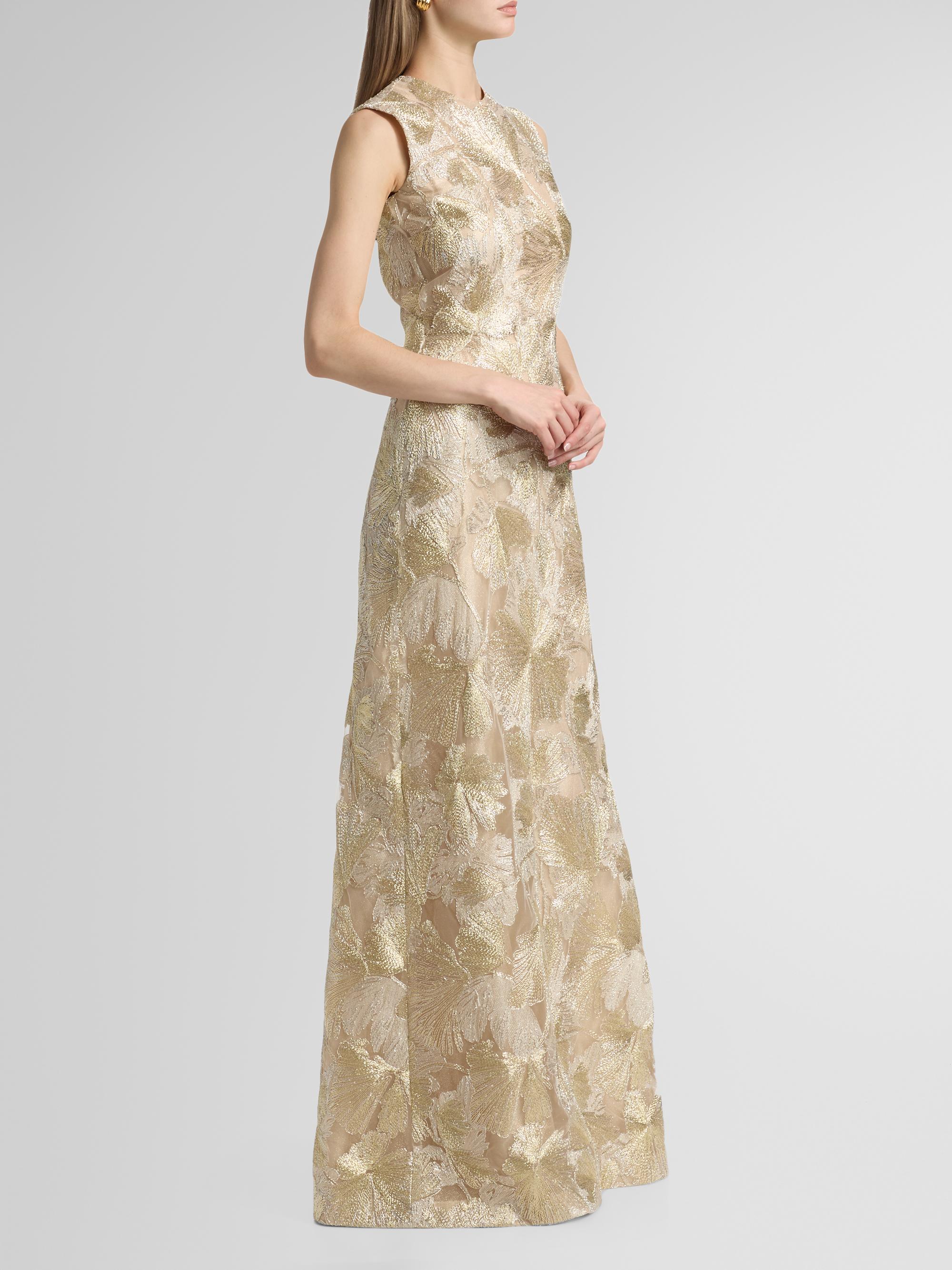 Raffia Metallic Sleeveless A-Line Gown