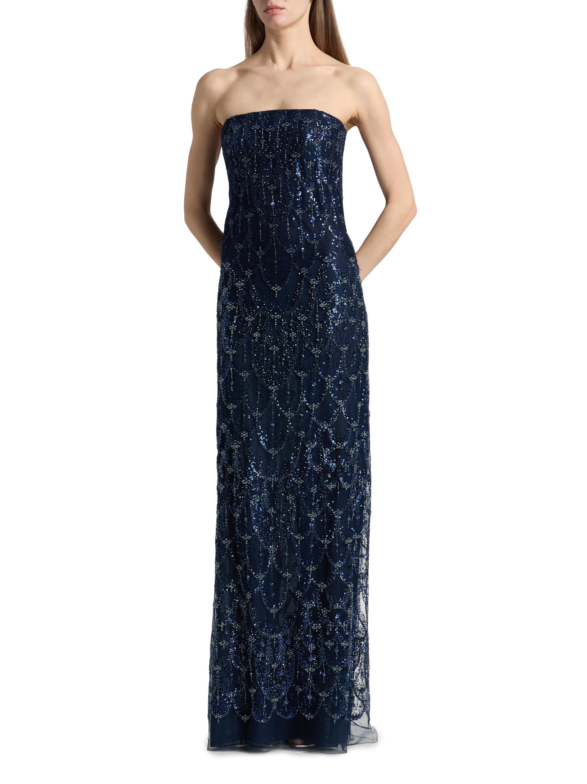 Beaded Sequin Strapless Column Gown
