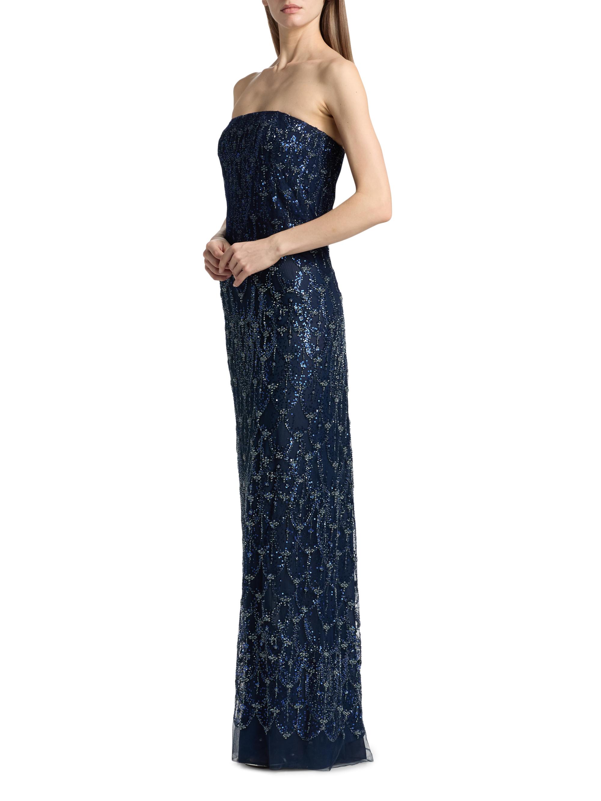 Beaded Sequin Strapless Column Gown