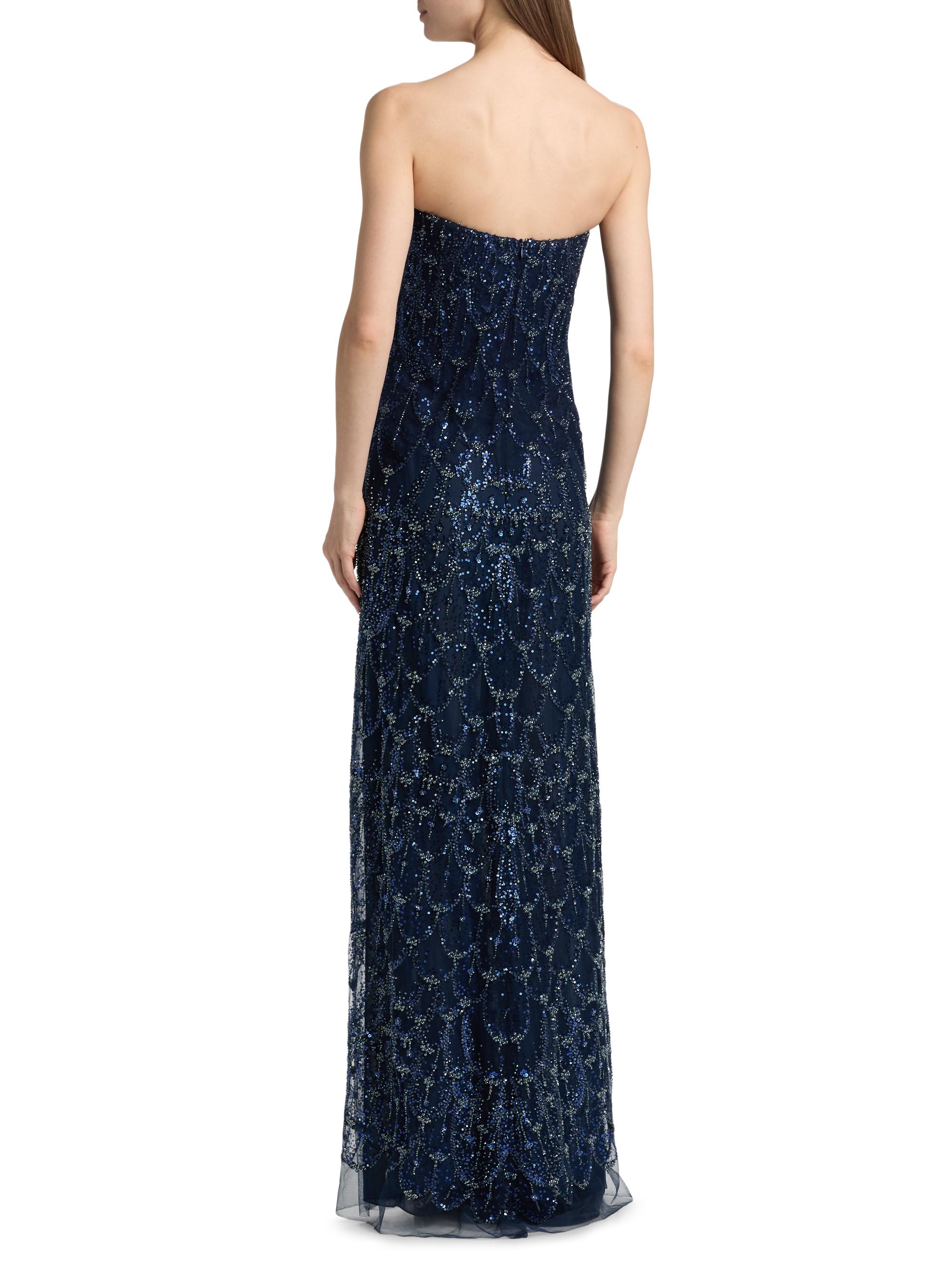 Beaded Sequin Strapless Column Gown