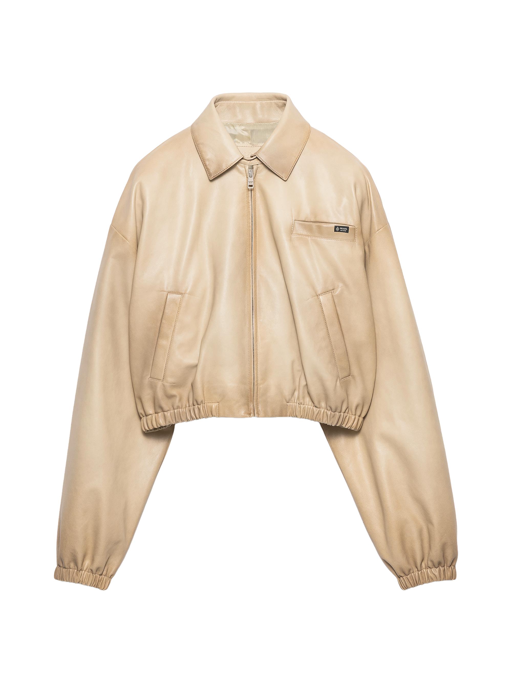 Prada Women's Cropped Nappa Leather Jacket - Beige Khaki - Women's Clothing