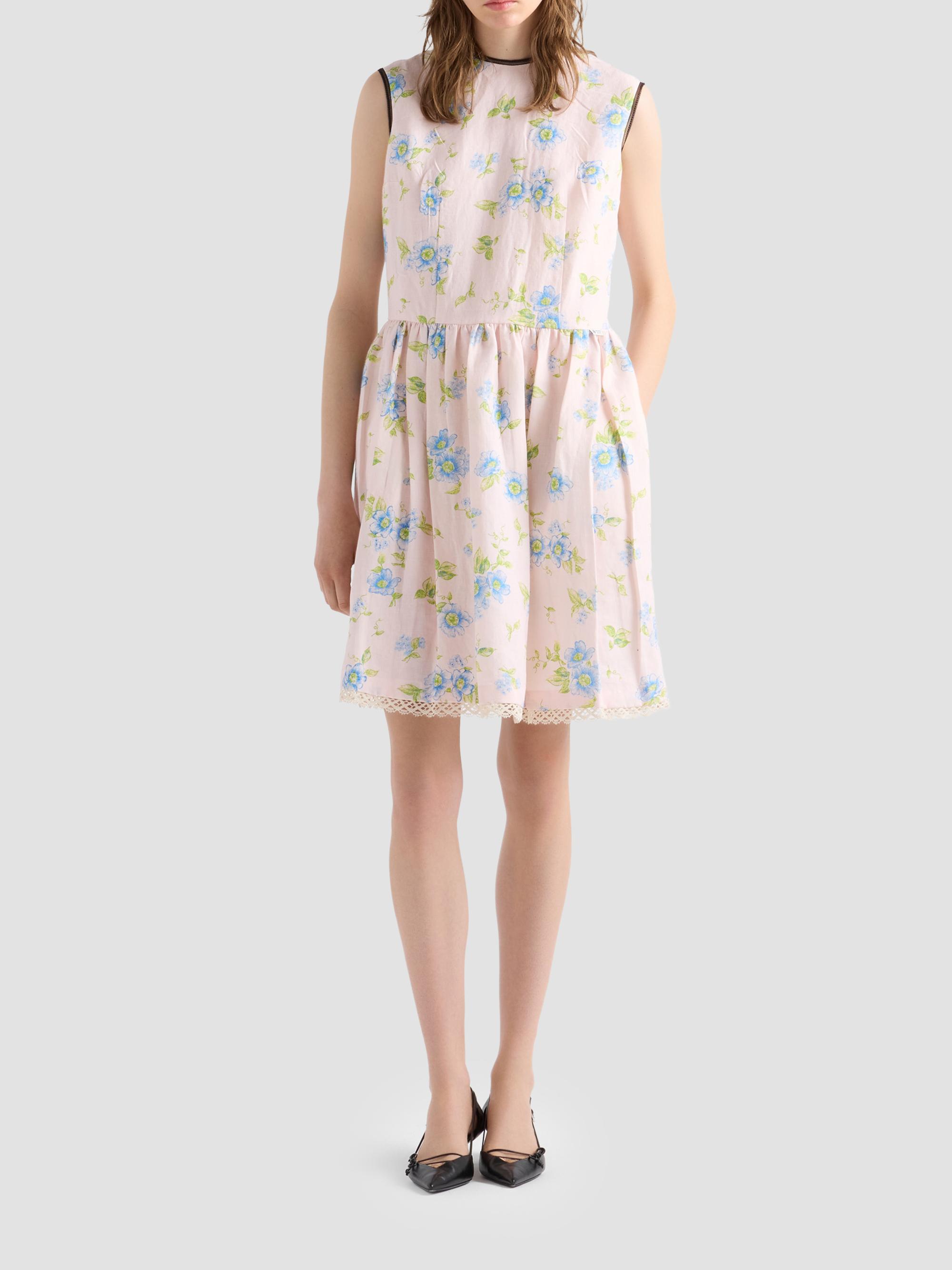 prada linen dress Ivory New And Authentic 100% Trochus Niloticus Imported Prada Pleated Floral Print Linen
