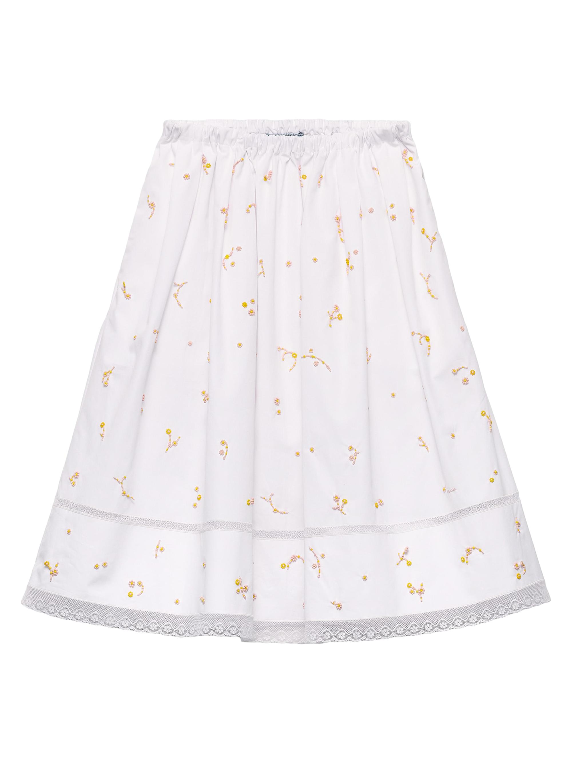 Prada Women's Embroidered Poplin Skirt - White