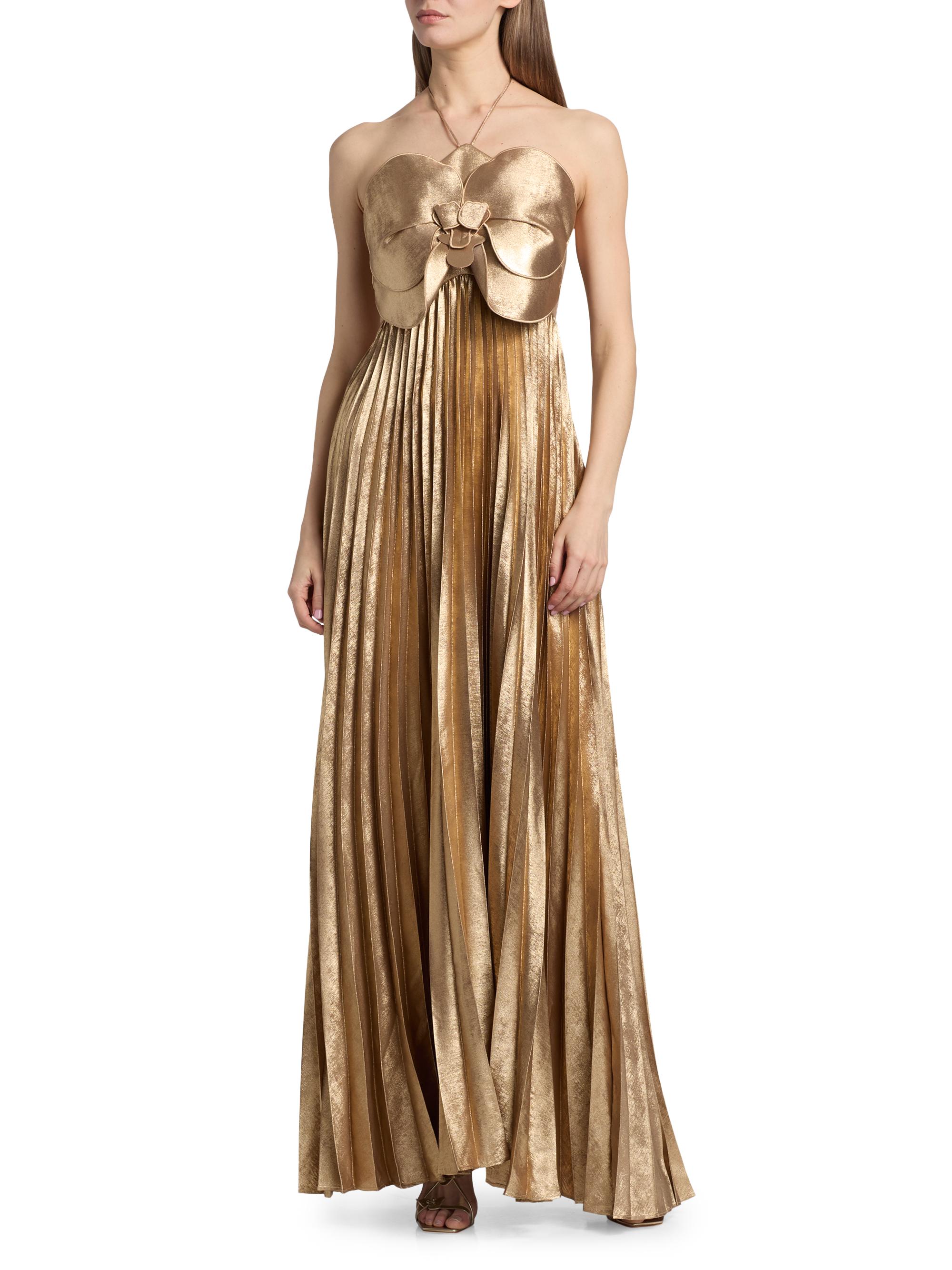 Acler Women's Forever Young Pullford Metallic Pleated Gown - Gold | Thumbnail 3
