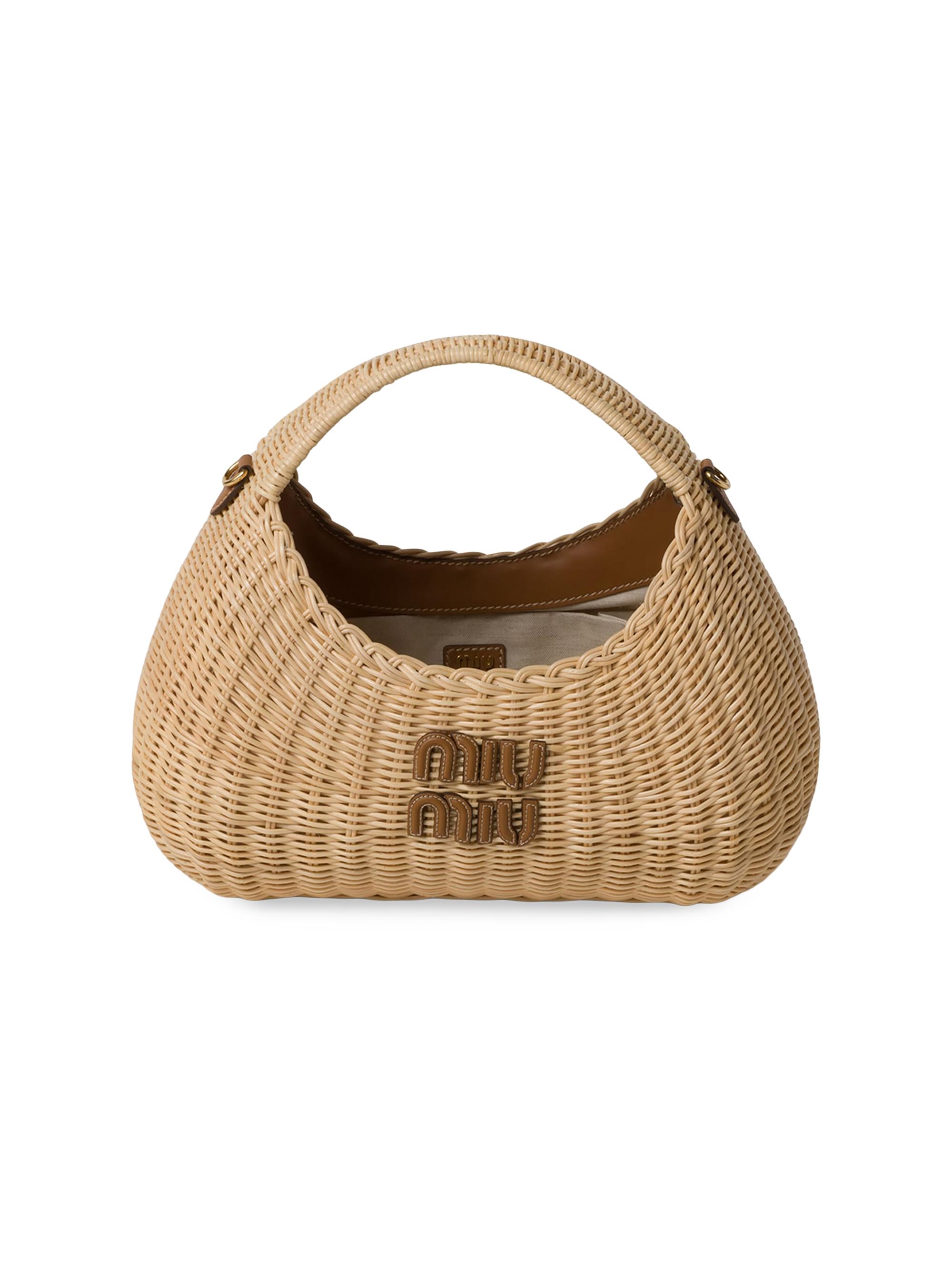 Miu Miu Women's Wander Wicker Top Handle Bag - Beige Khaki - Women's Bags
