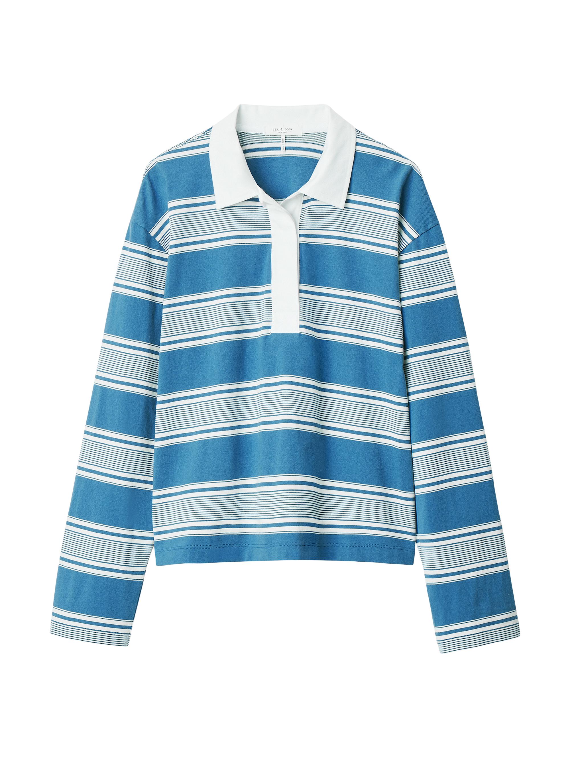 rag & bone Women's Kelly Striped Cotton Long-Sleeve Polo Shirt - Blue Multi