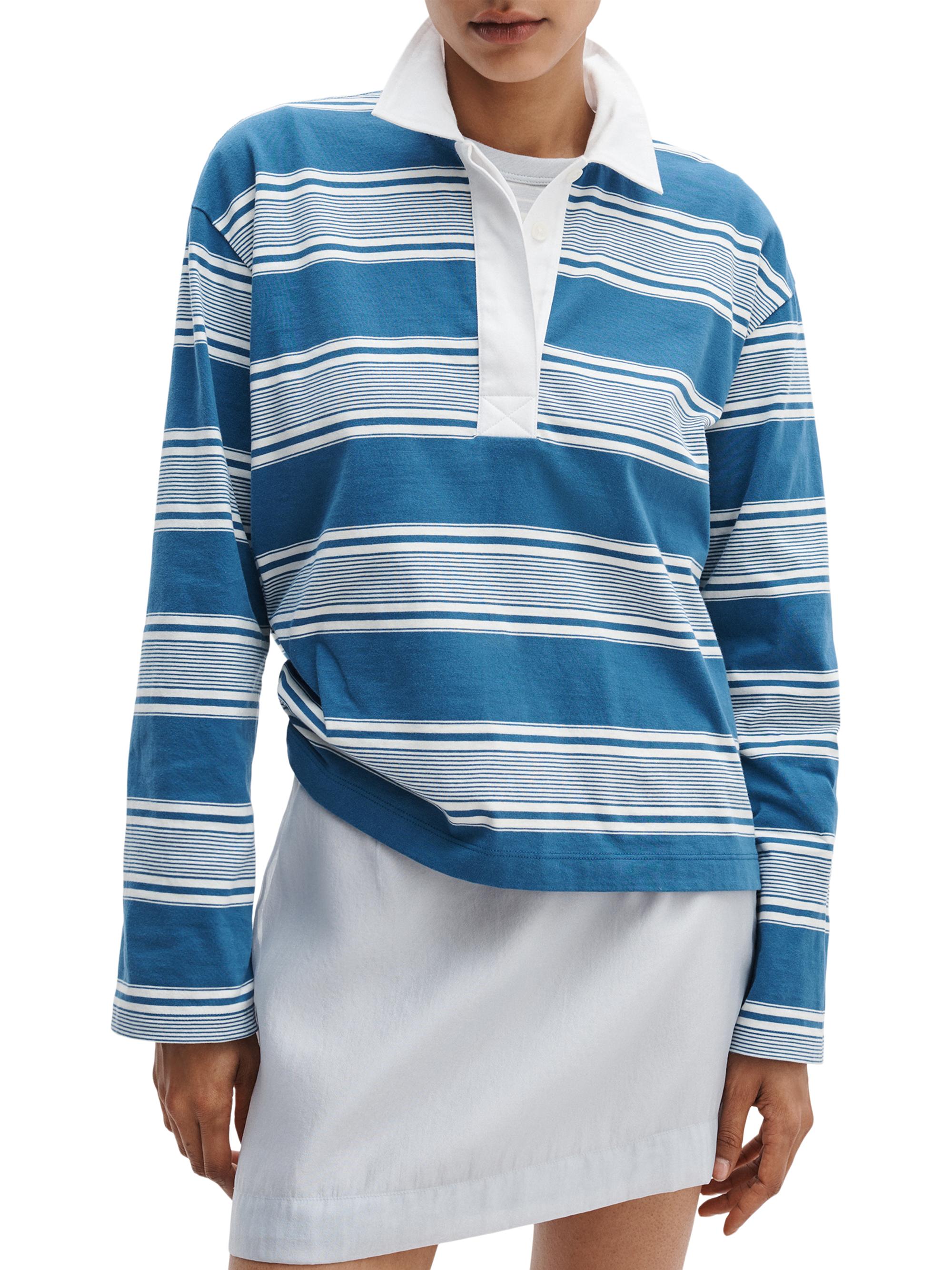 rag & bone Women's Kelly Striped Cotton Long-Sleeve Polo Shirt - Blue Multi | Thumbnail 3