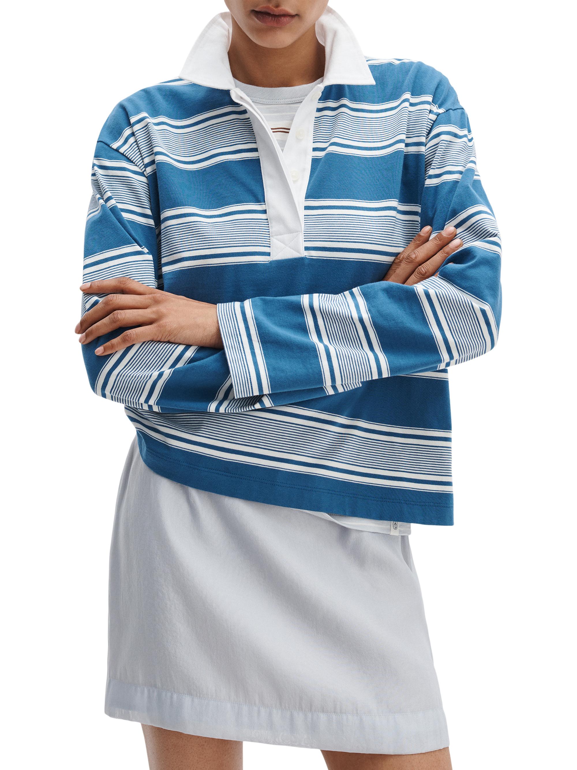 rag & bone Women's Kelly Striped Cotton Long-Sleeve Polo Shirt - Blue Multi | Thumbnail 4