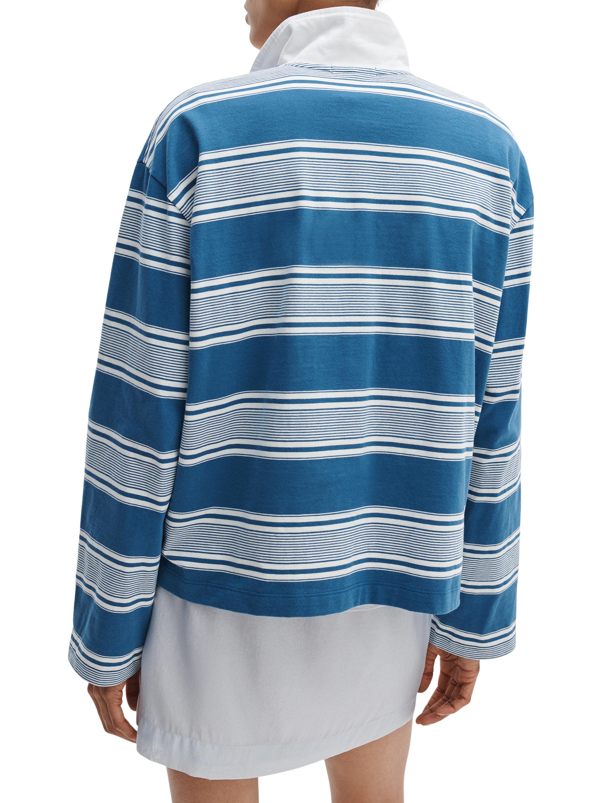 rag & bone Women's Kelly Striped Cotton Long-Sleeve Polo Shirt - Blue Multi | Thumbnail 5